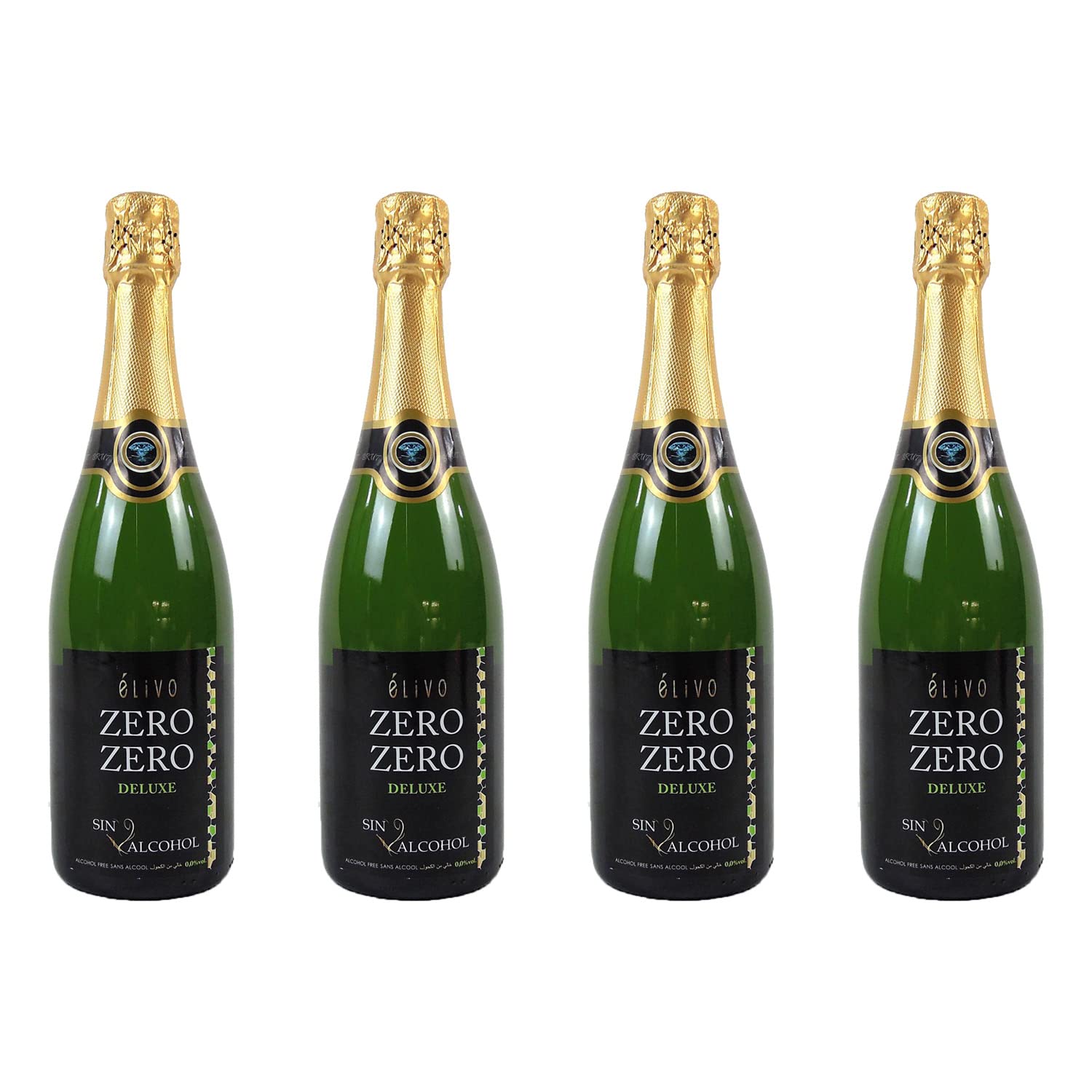 Elivo Zero Zero Deluxe Sparkling Dealcoholized 0.0% Non-Alcoholic Bubbly From Spain, Dry, Low Sugar, Low Calories (750ml, 4 Bottles)