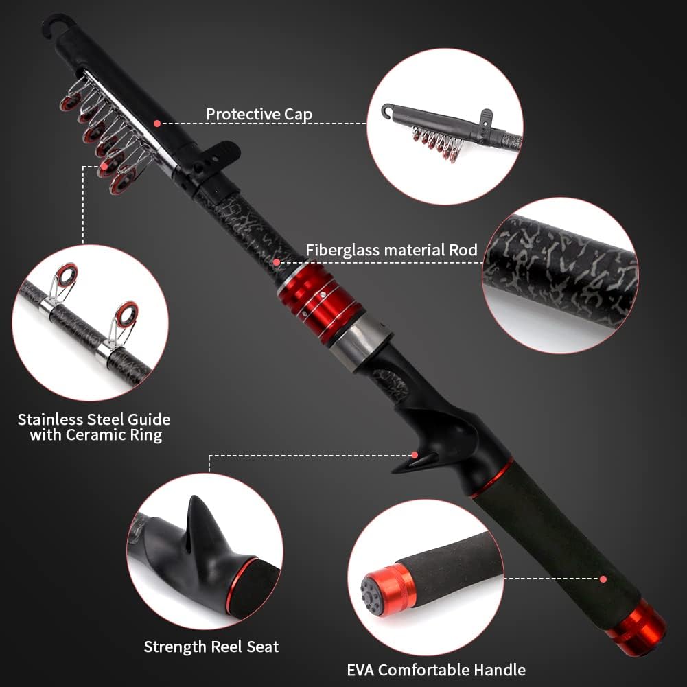 Telescopic Fishing Rod and Reel Combos, Carbon Fiber Fishing Rod with Stainless Steel Baitcasting Reel Portable Fishing Pole Reel Combo for Travel Saltwater Freshwater Fishing Gifts for Men · v2