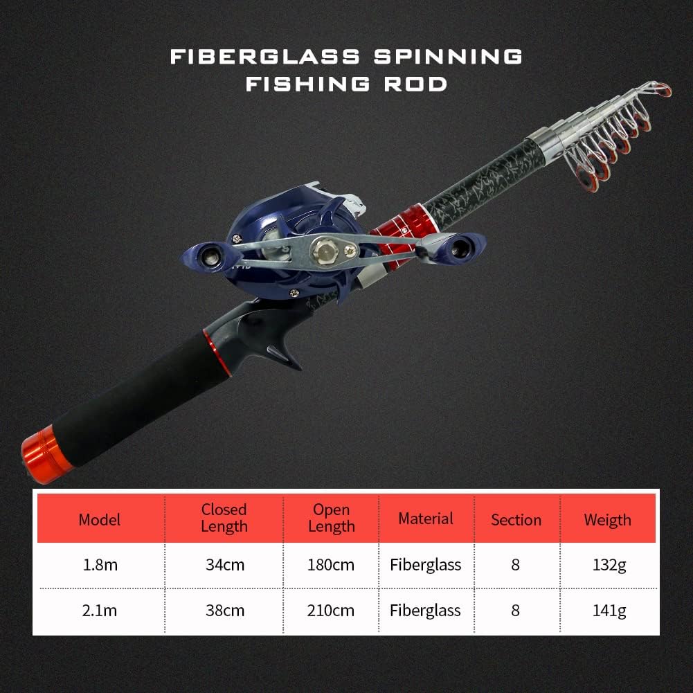 Telescopic Fishing Rod and Reel Combos, Carbon Fiber Fishing Rod with Stainless Steel Baitcasting Reel Portable Fishing Pole Reel Combo for Travel Saltwater Freshwater Fishing Gifts for Men · v2