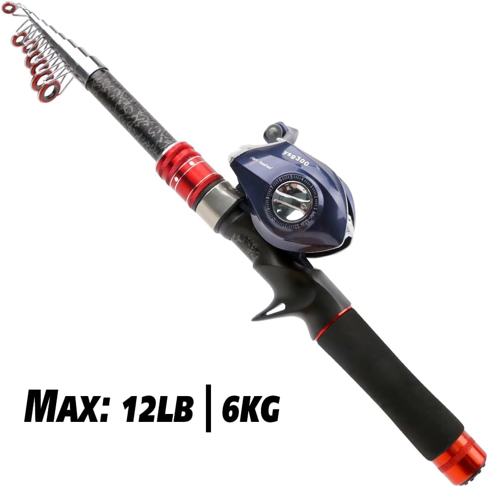 Telescopic Fishing Rod and Reel Combos, Carbon Fiber Fishing Rod with Stainless Steel Baitcasting Reel Portable Fishing Pole Reel Combo for Travel Saltwater Freshwater Fishing Gifts for Men · v2