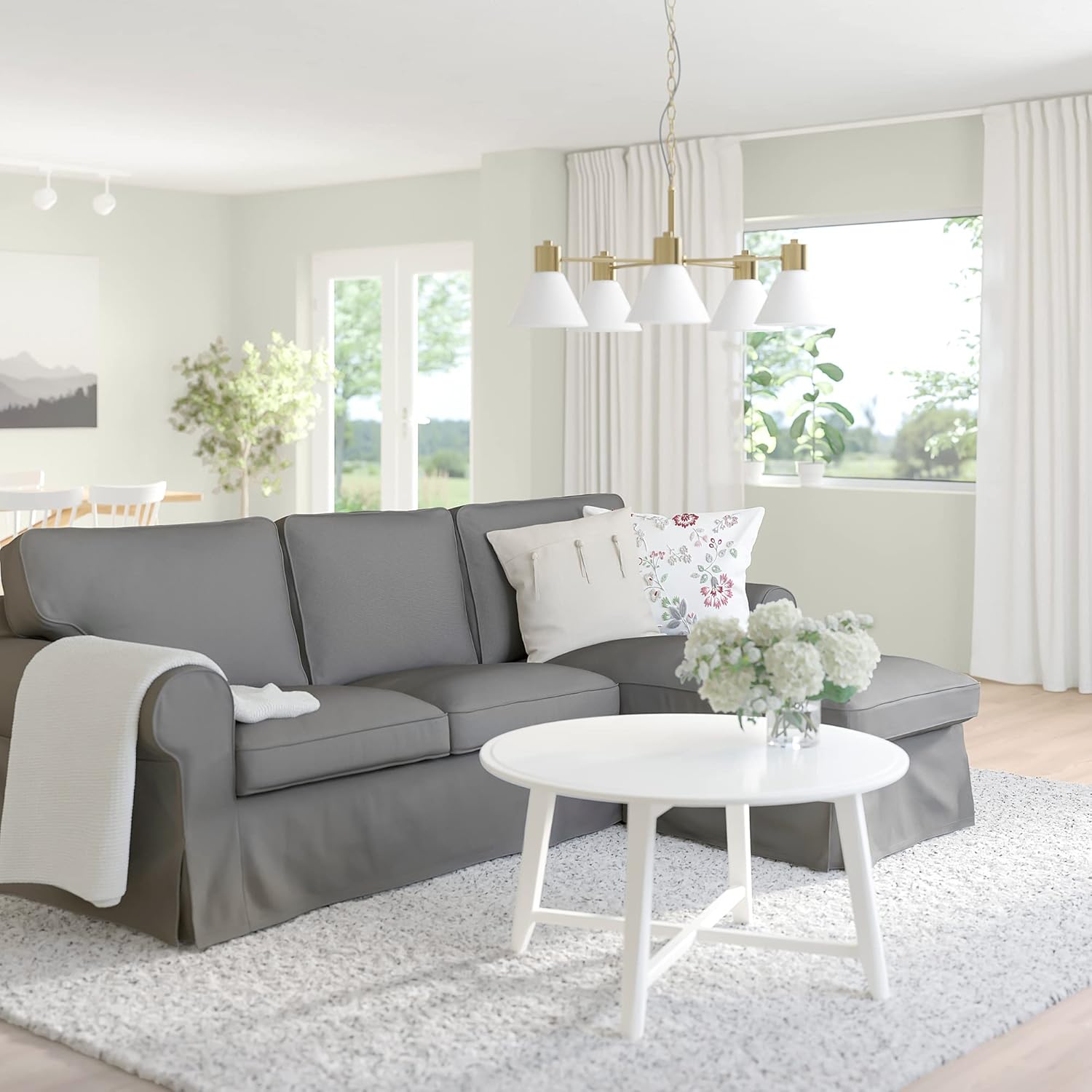 Ikea EKTORP 3-seat sofa with chaise longue, Remmarn light grey · v2