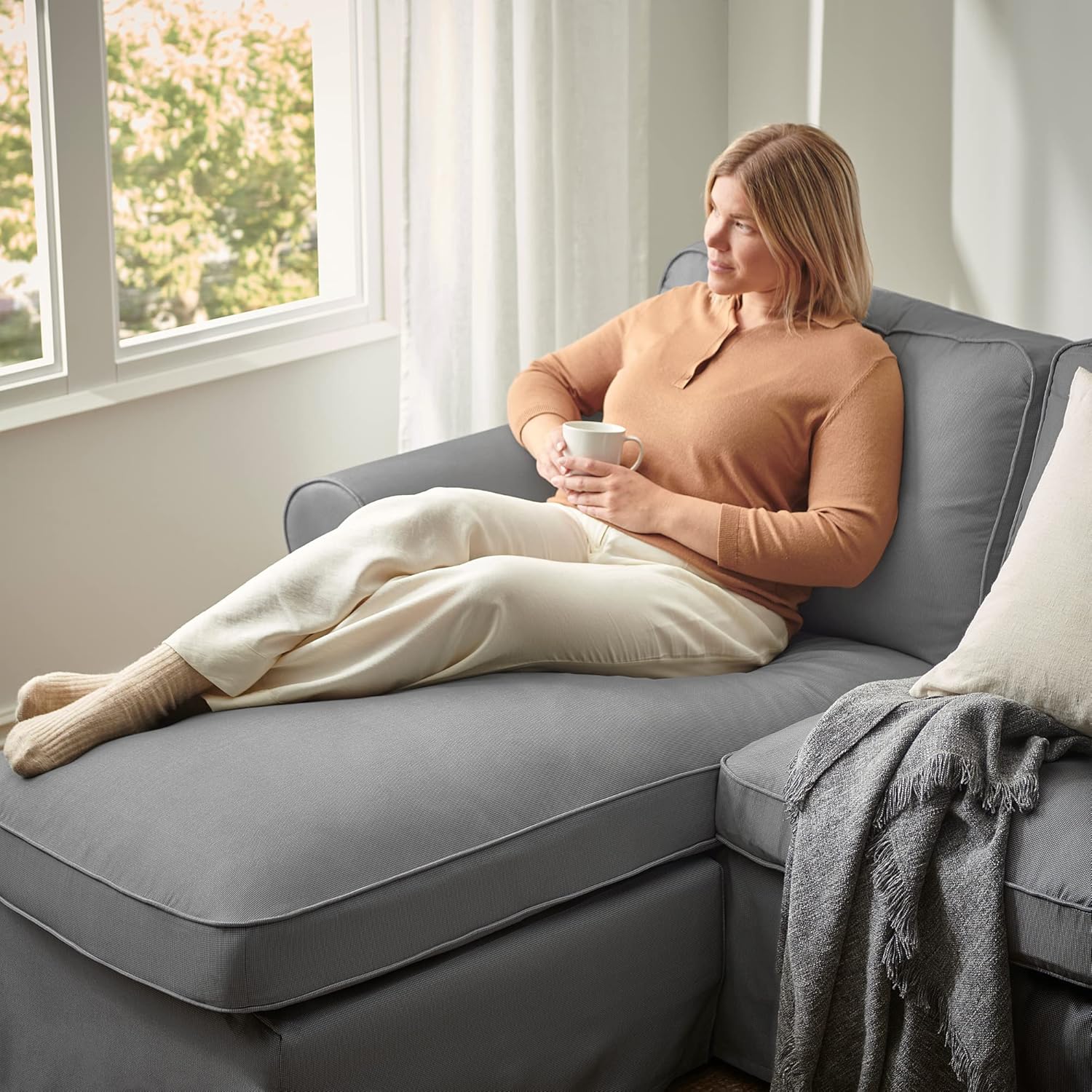 Ikea EKTORP 3-seat sofa with chaise longue, Remmarn light grey · v2