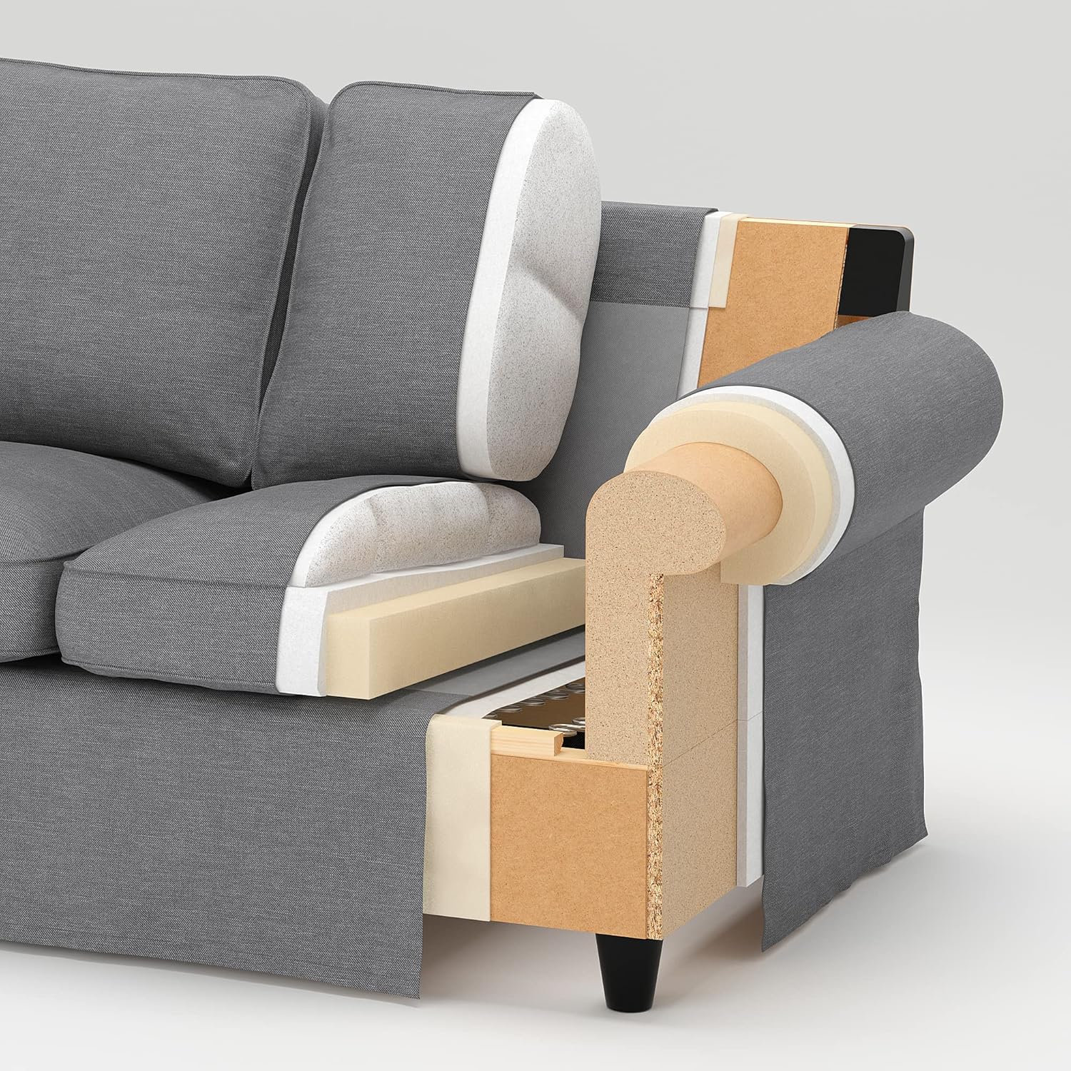 Ikea EKTORP 3-seat sofa with chaise longue, Remmarn light grey · v2