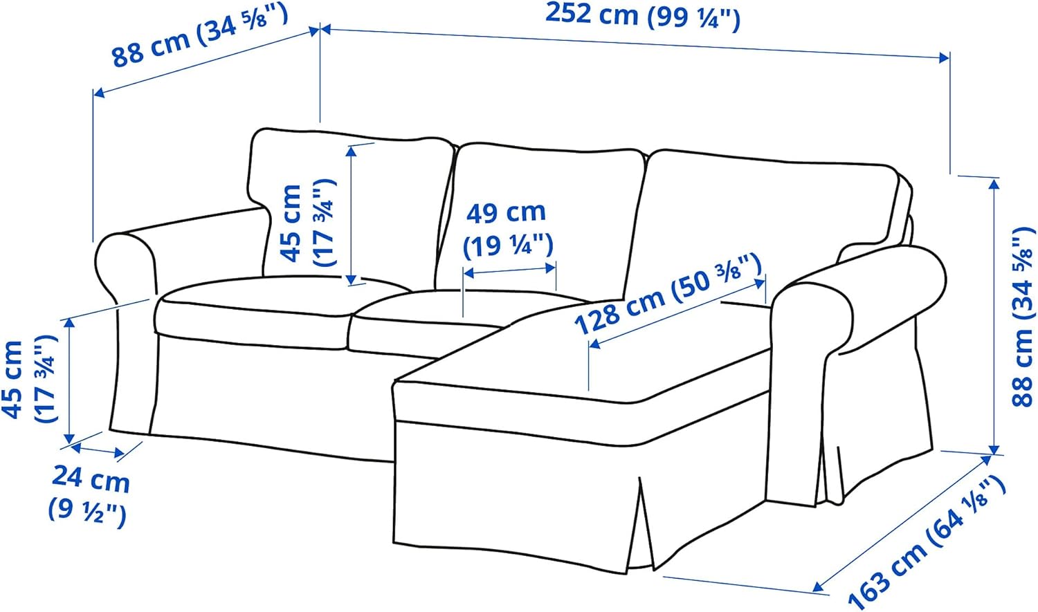 Ikea EKTORP 3-seat sofa with chaise longue, Remmarn light grey · v2