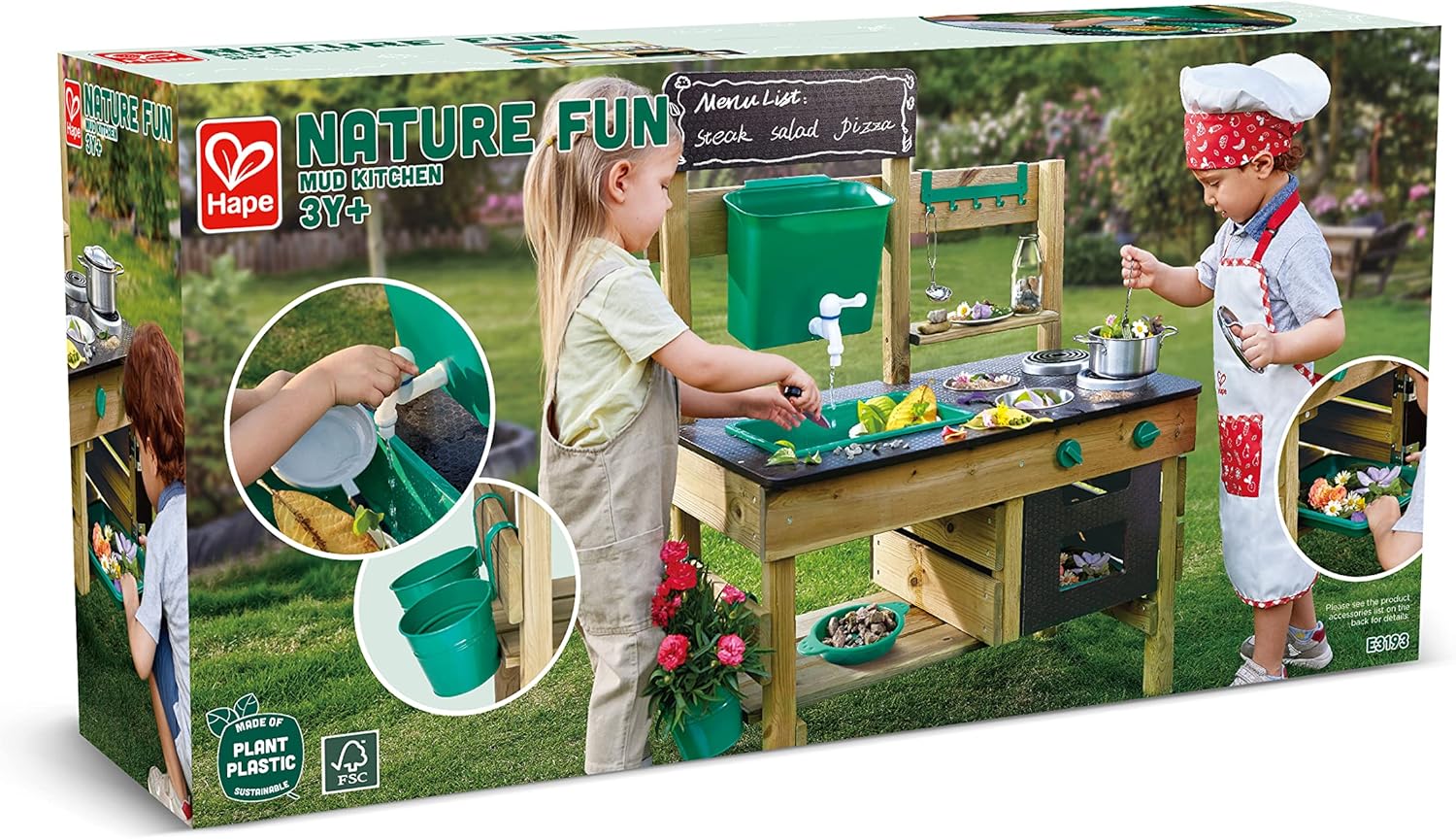 Hape Outdoor Kitchen | Ensemble de jeu en bois Mud Kitchen avec accessoires, pour enfants de 3 ans