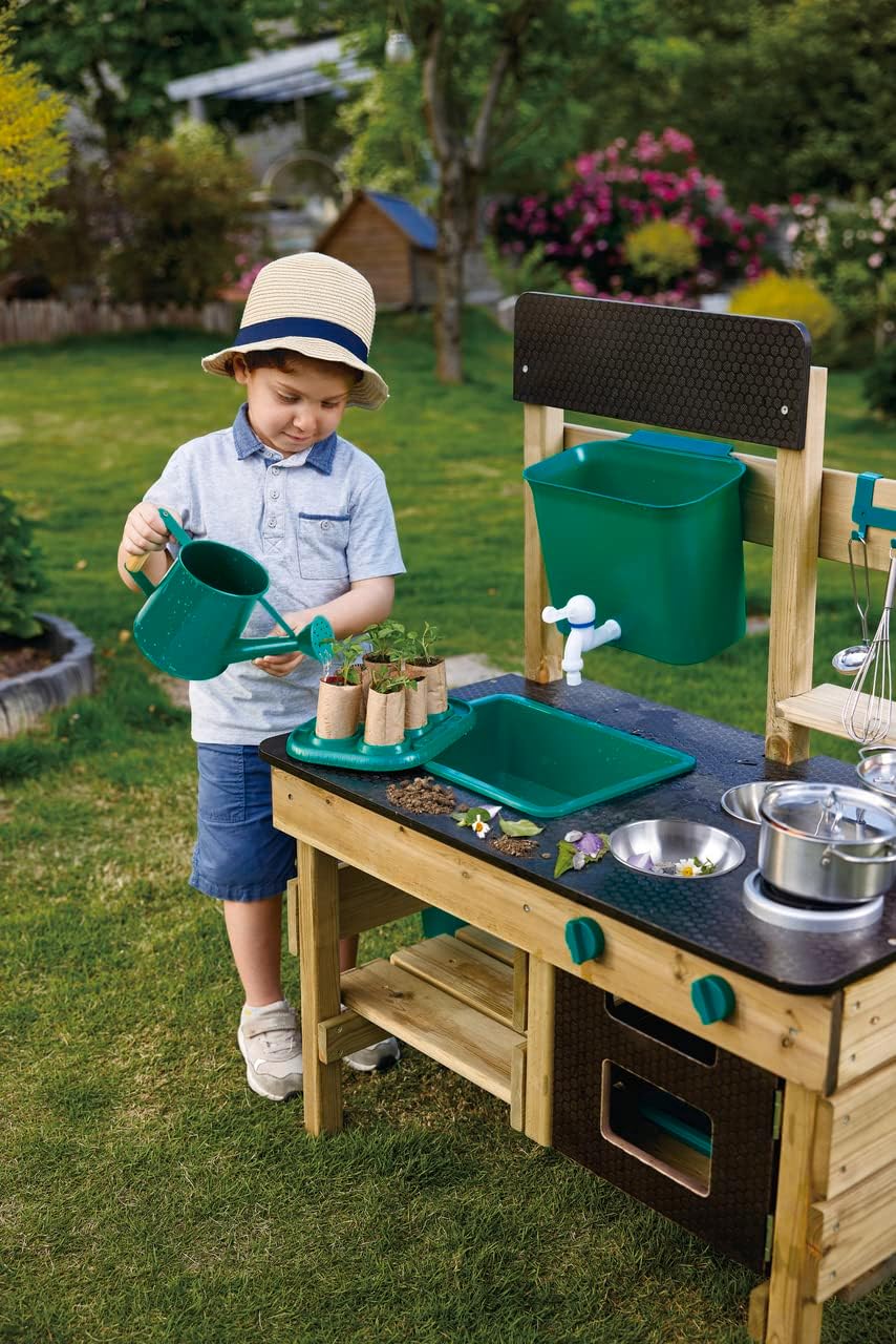 Hape Outdoor Kitchen | Ensemble de jeu en bois Mud Kitchen avec accessoires, pour enfants de 3 ans