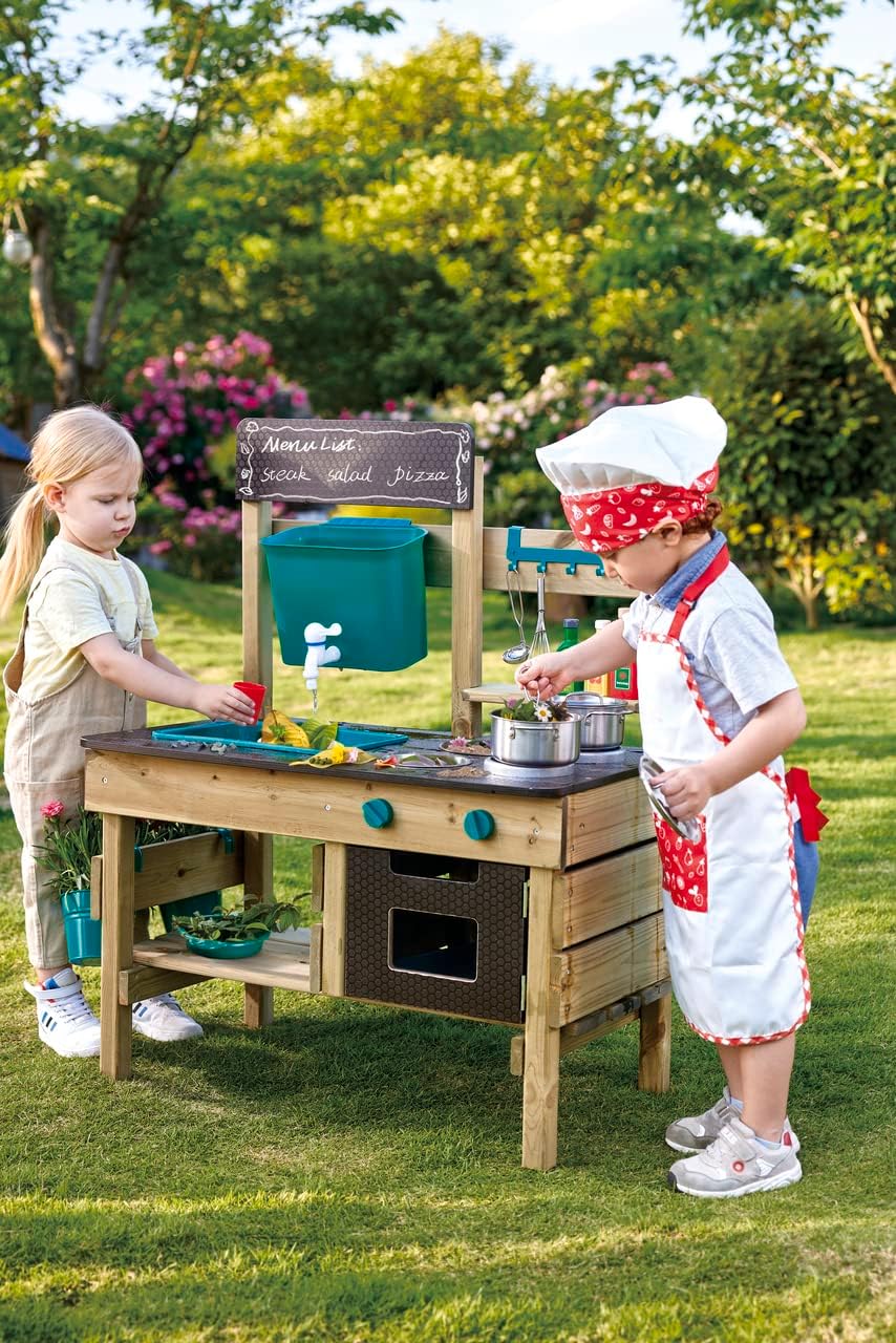 Hape Outdoor Kitchen | Ensemble de jeu en bois Mud Kitchen avec accessoires, pour enfants de 3 ans