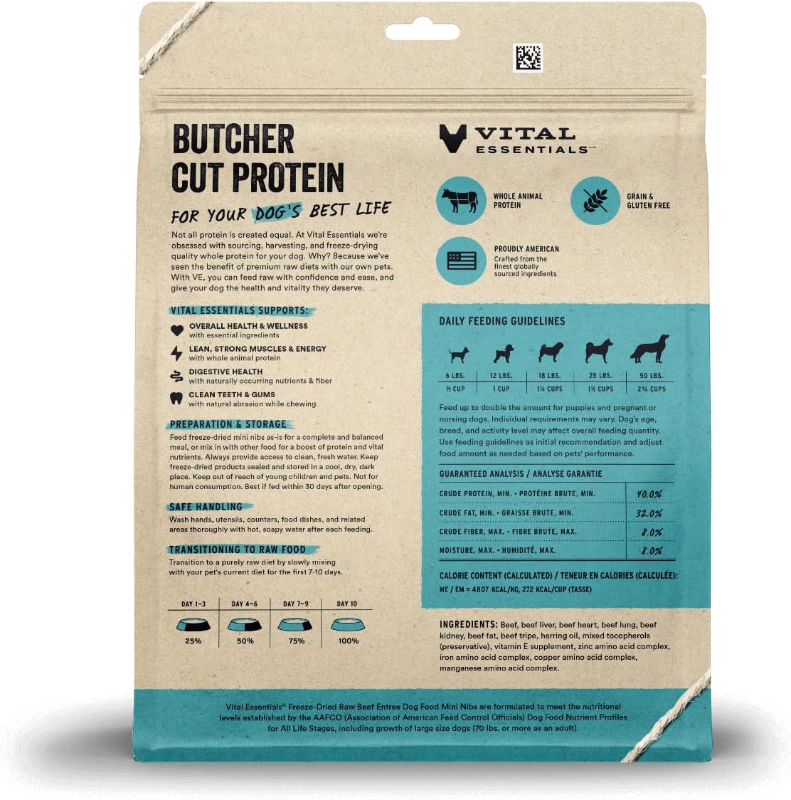 طعام كلاب خام مجفف بالتجميد من Vital Essentials، قطع صغيرة من لحم البقر، 25 أونصة