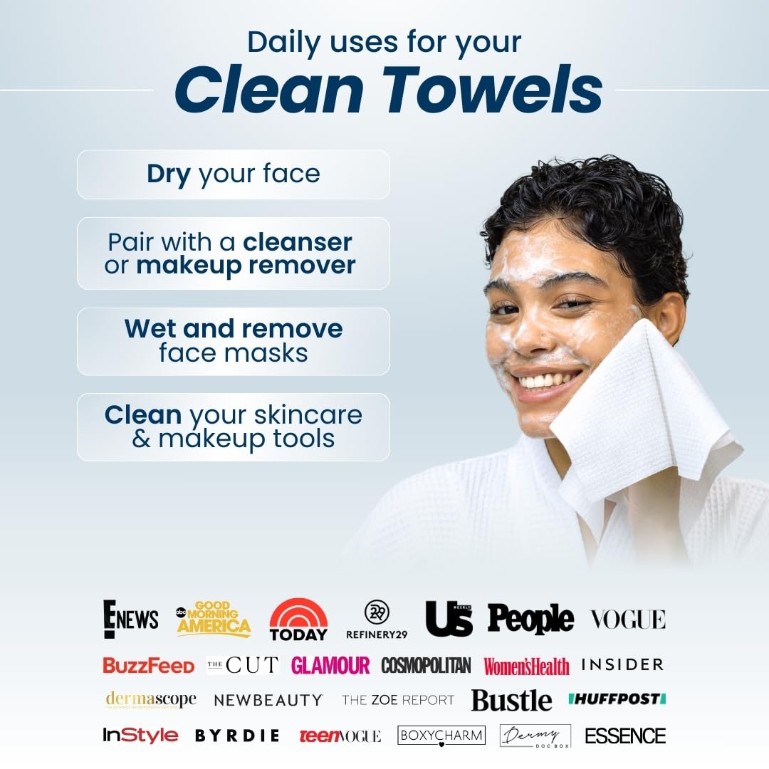 Clean Skin Club Clean Towels XL™,% 100 USDA Biyobazlı Dermatolog Onaylı Yüz Havlusu, Tek Kullanımlık Klinik Test Edilmiş Yüz Havlusu, Yüz Havlusu, Makyaj Temizleyici Kuru Mendil, 3 Seyahat Paketi, 30 ct