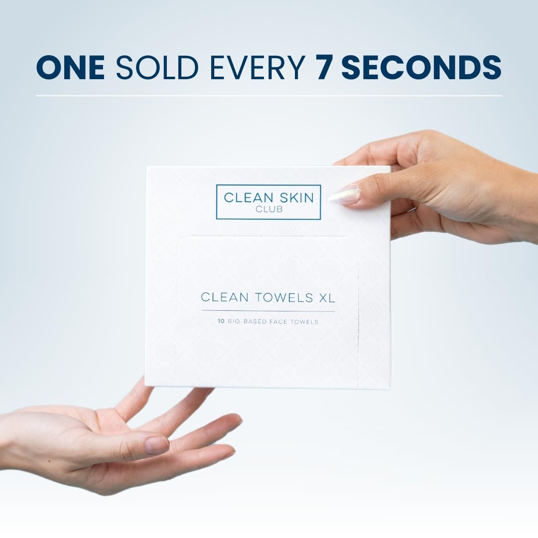 Clean Skin Club Clean Towels XL™,% 100 USDA Biyobazlı Dermatolog Onaylı Yüz Havlusu, Tek Kullanımlık Klinik Test Edilmiş Yüz Havlusu, Yüz Havlusu, Makyaj Temizleyici Kuru Mendil, 3 Seyahat Paketi, 30 ct