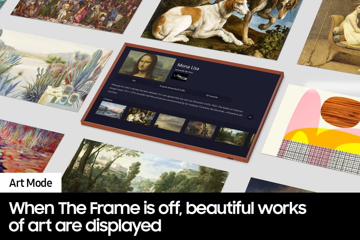 تلفزيون سامسونج 32 بوصة من فئة QLED The Frame LS03C، شاشة Quantum HDR، وضع فني، شاشة غير لامعة مضادة للانعكاس، حامل حائط نحيف متضمن، تلفزيون ذكي مع أليكسا مدمج (QN32LS03CB)