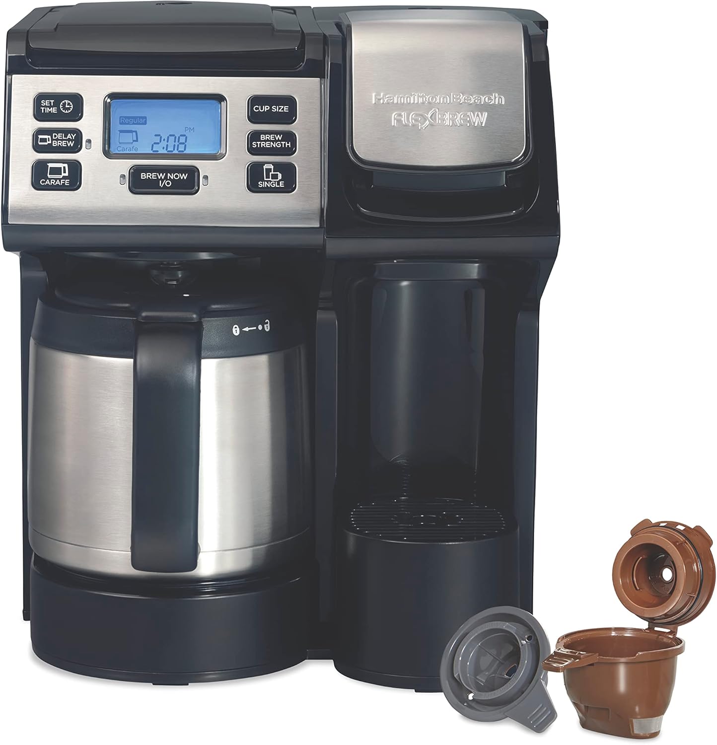 Hamilton Beach FlexBrew Trio 2-Way Coffee Maker, Compatible with K-Cup Pods or Grounds, Combo, Single Serve  Full 12c Thermal Pot, Black and Stainless – Fast Brewing · v2
