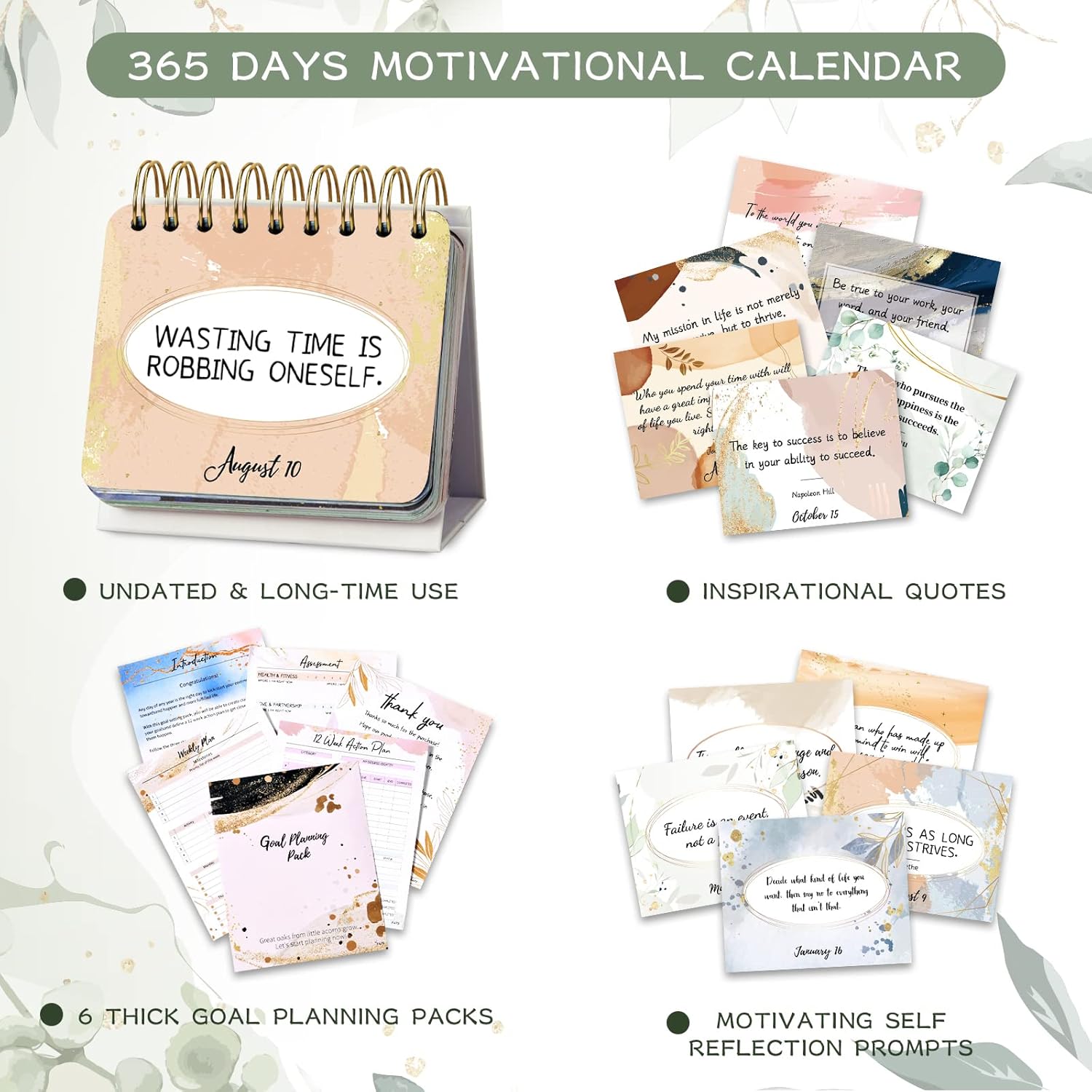 Motivational Calendar - Daily Flip Calendar with Inspirational Quotes, 4.8x5.5" Undated Standing Flip Calendar for Desk Accessories, Perpetual Calendar, Inspirational Gifts for Women, Positive Daily