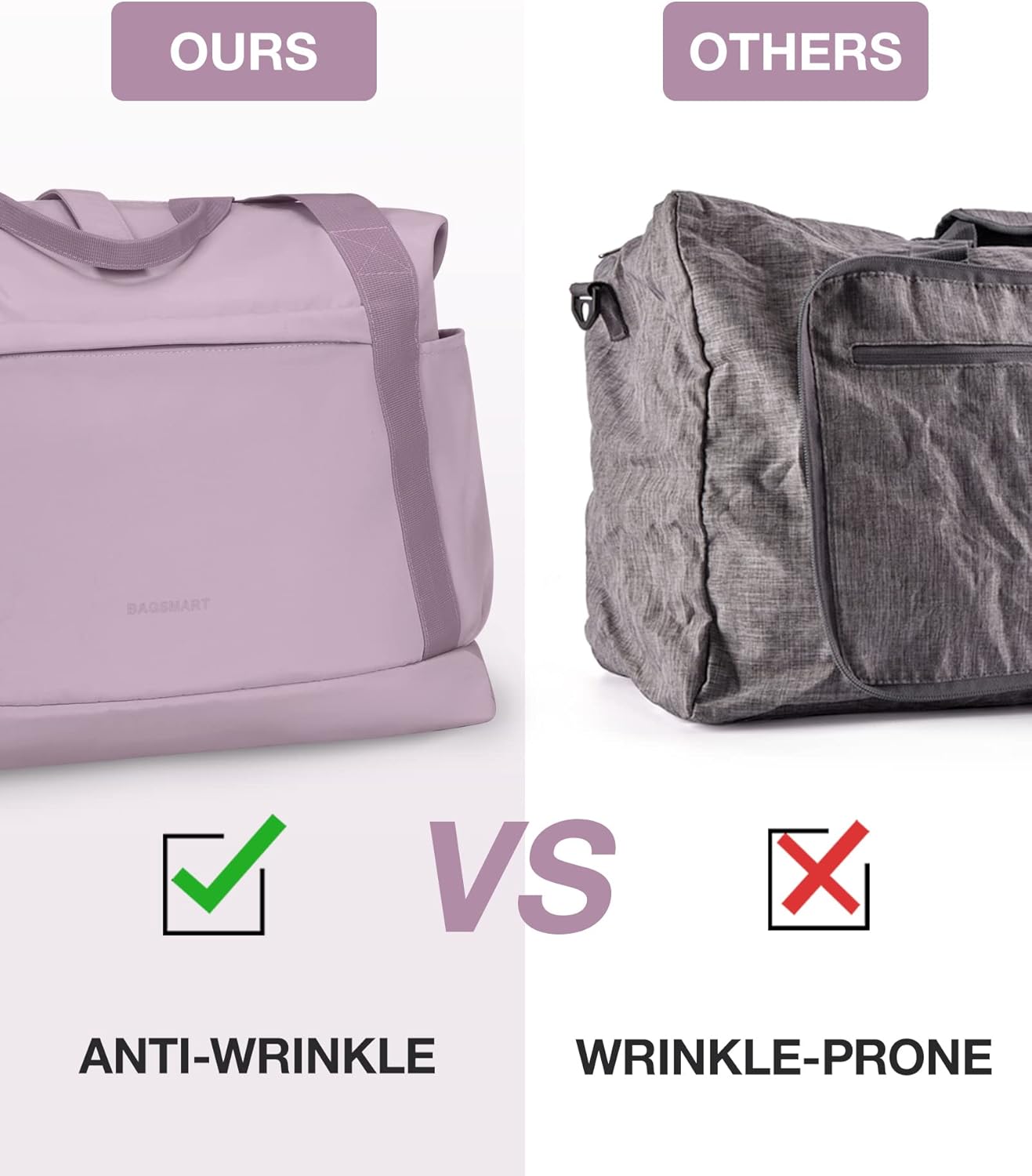 BAGSMART Foldable Travel Duffle Bag, 30.6L Large Carry On Tote Bag Gym Sports Bag for Women, Weekender Overnight Bag for Travel Essentials  Daily Necessities(Dark Purple)