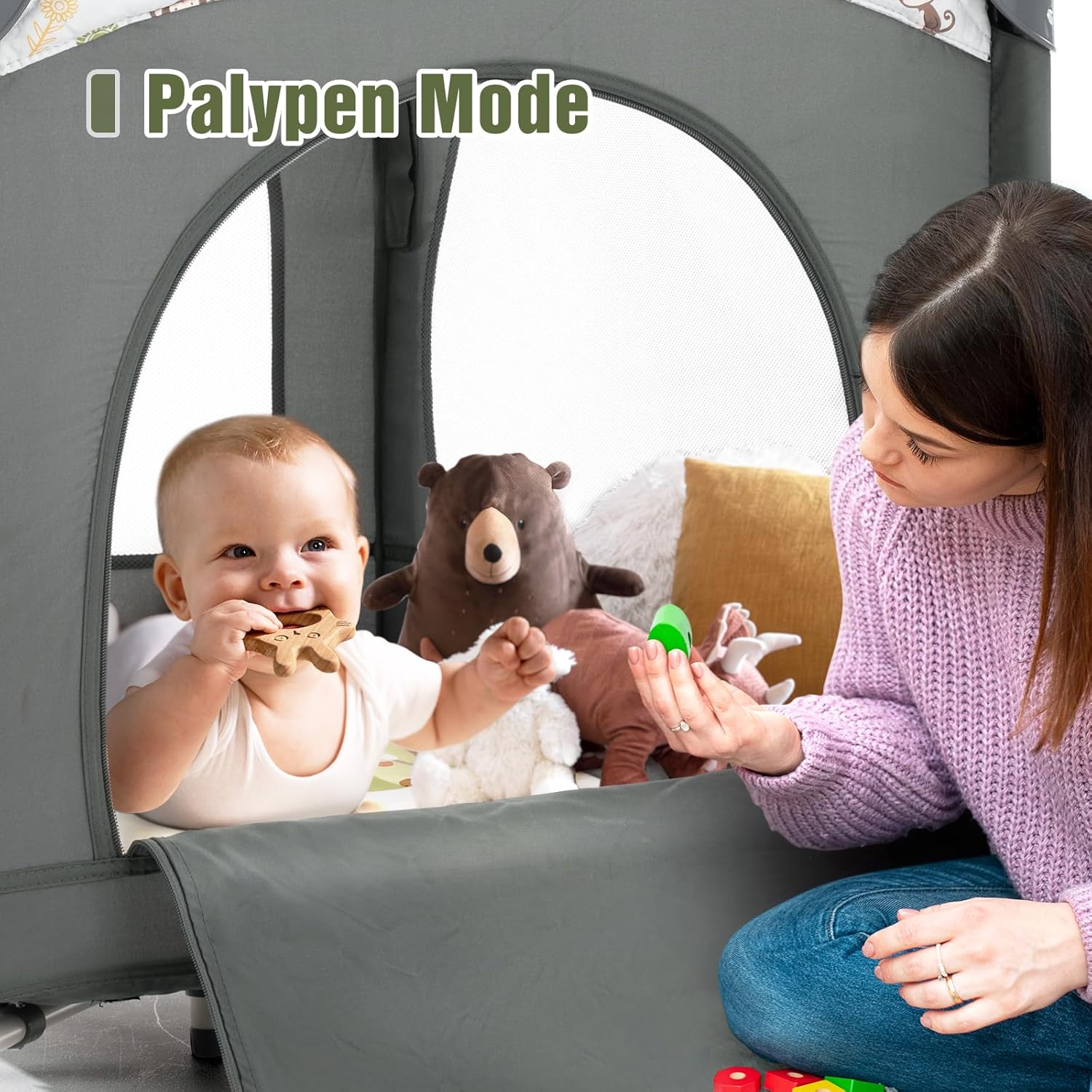 5 in 1 Infant Newborn Baby Crib,Baby Bassinet Bedside Cribs,Pack and Play with Bassinet and Changing Table,Portable Travel Baby Bassinet Toys Music Box,Portable Travel Crib,Dark Gray