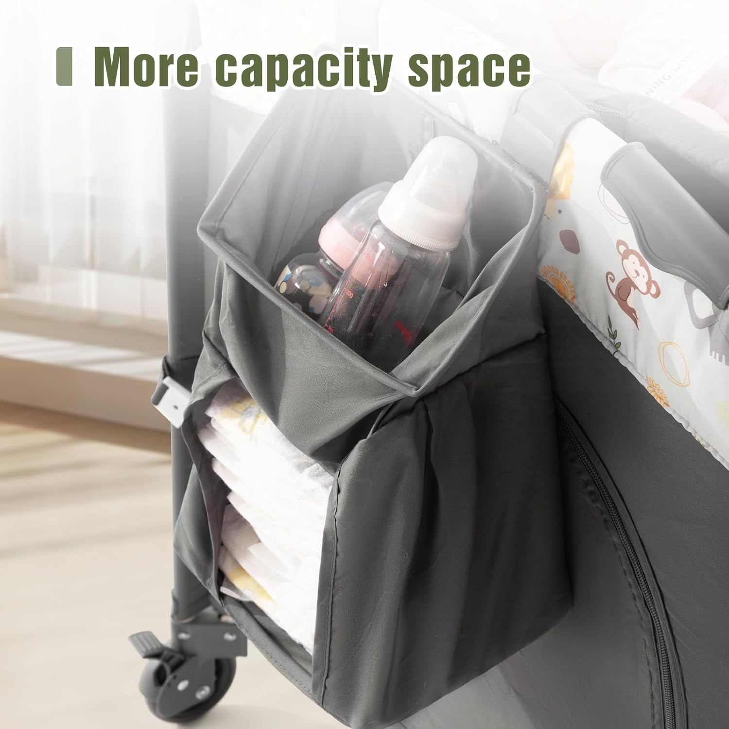 5 in 1 Infant Newborn Baby Crib,Baby Bassinet Bedside Cribs,Pack and Play with Bassinet and Changing Table,Portable Travel Baby Bassinet Toys Music Box,Portable Travel Crib,Dark Gray