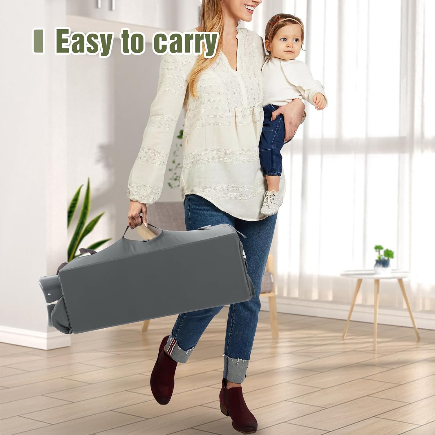5 in 1 Infant Newborn Baby Crib,Baby Bassinet Bedside Cribs,Pack and Play with Bassinet and Changing Table,Portable Travel Baby Bassinet Toys Music Box,Portable Travel Crib,Dark Gray