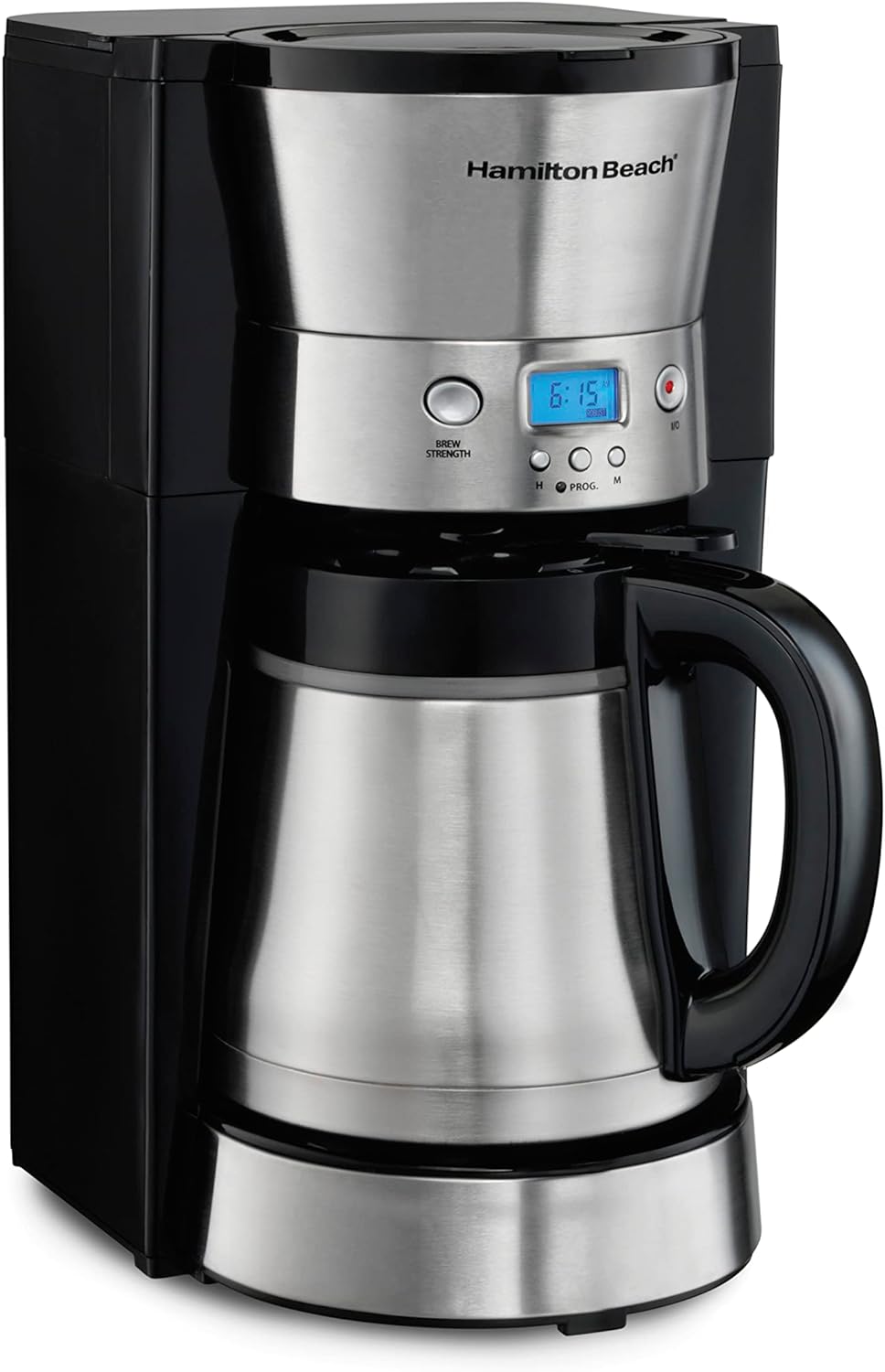 เครื่องชงกาแฟแบบตั้งโปรแกรมได้ Hamilton Beach พร้อมเหยือกเก็บความร้อน 10 ถ้วย ตัวเลือกการชง 3 แบบ ปิดเครื่องอัตโนมัติ หยุดชั่วคราวและเท สเตนเลสสตีล (46899R)