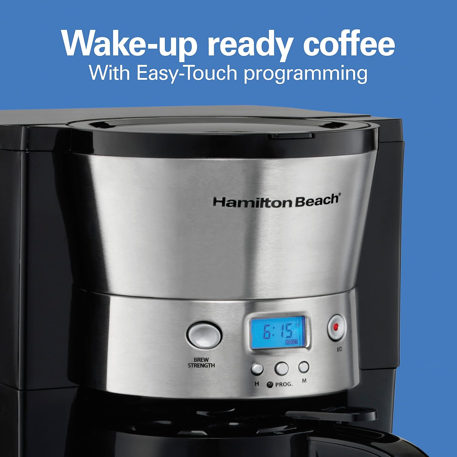 เครื่องชงกาแฟแบบตั้งโปรแกรมได้ Hamilton Beach พร้อมเหยือกเก็บความร้อน 10 ถ้วย ตัวเลือกการชง 3 แบบ ปิดเครื่องอัตโนมัติ หยุดชั่วคราวและเท สเตนเลสสตีล (46899R)