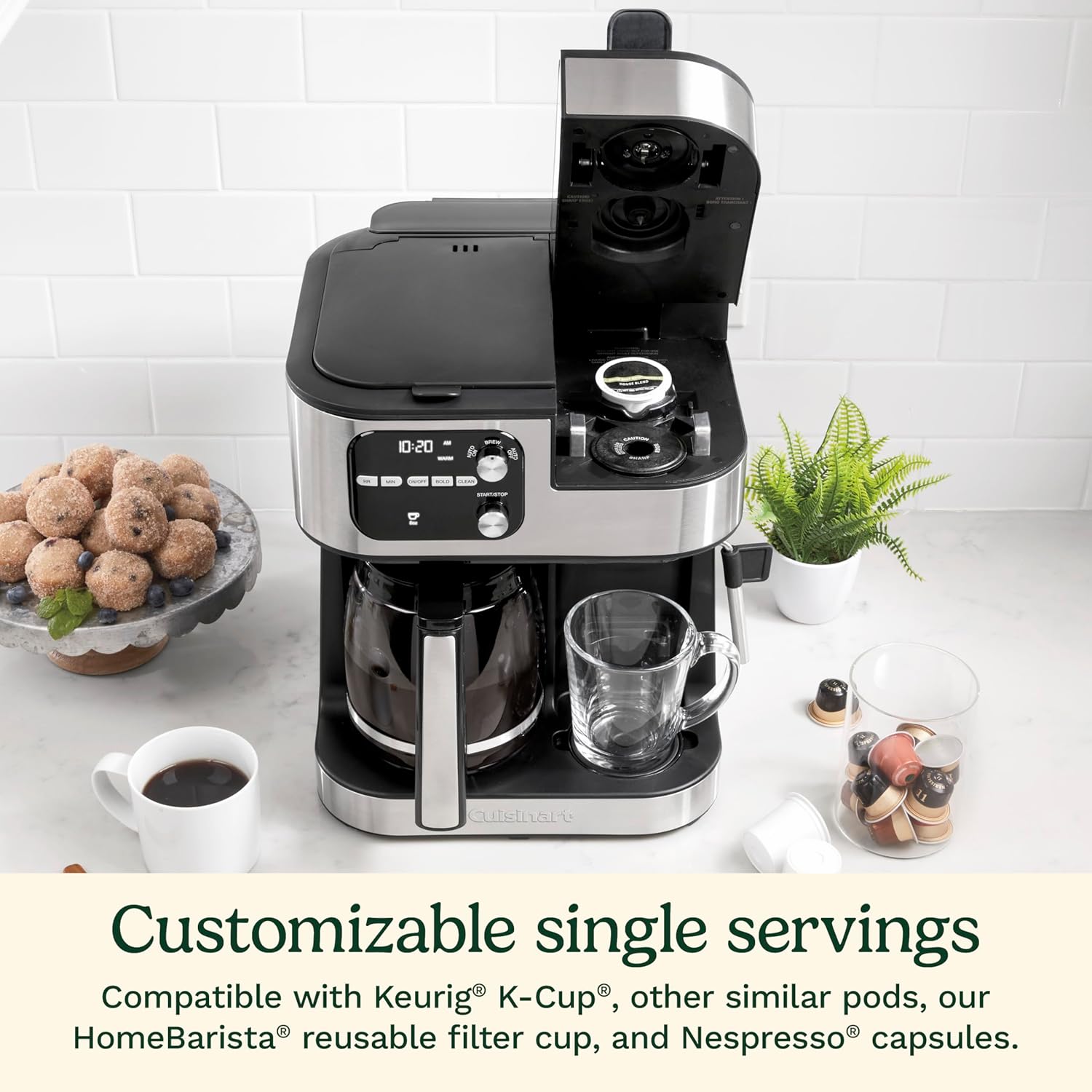 Macchina da caffè Cuisinart, macchina da caffè Coffee Center Barista Bar 4 in 1, caffè monodose, capsule Espresso compatibili con Nespresso, caraffa da 12 tazze, nera, SS-4N1