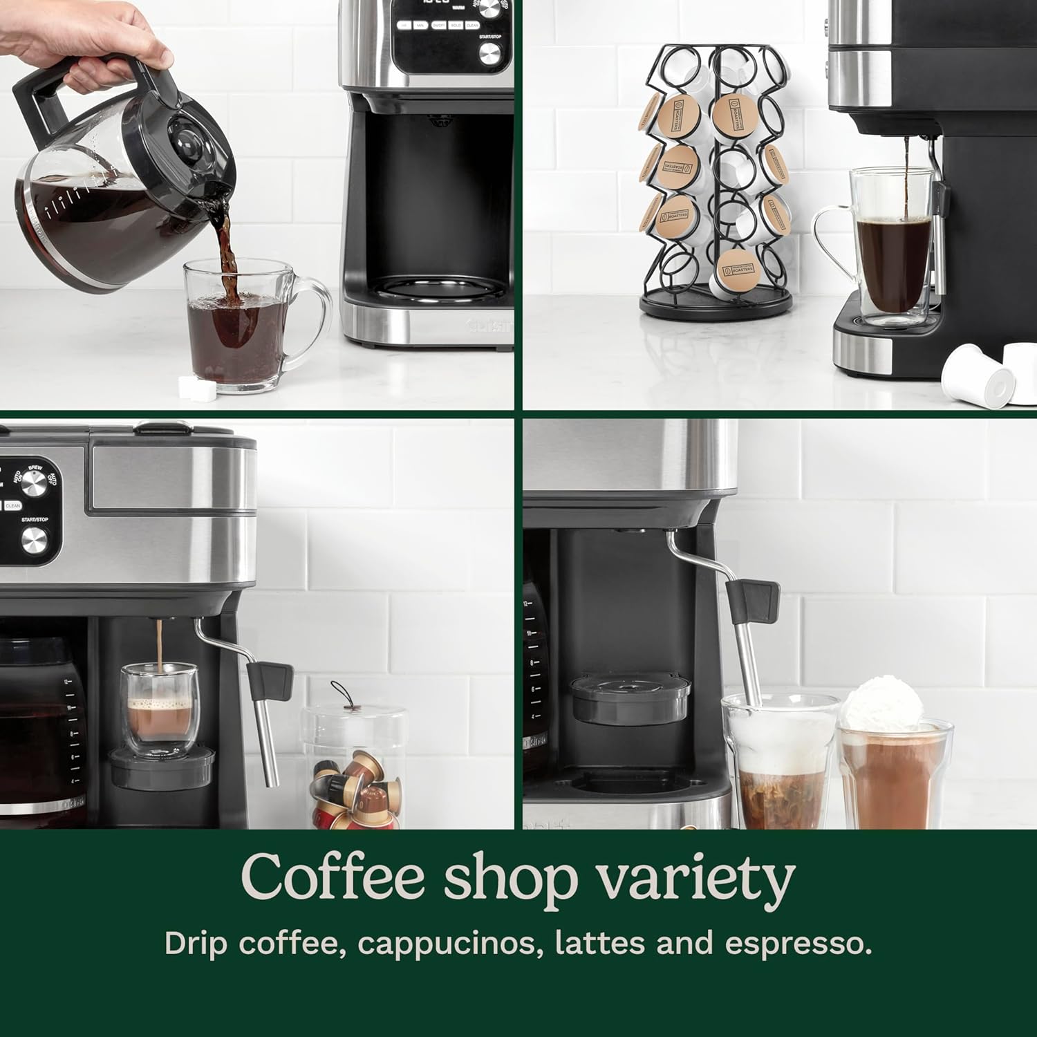 Macchina da caffè Cuisinart, macchina da caffè Coffee Center Barista Bar 4 in 1, caffè monodose, capsule Espresso compatibili con Nespresso, caraffa da 12 tazze, nera, SS-4N1