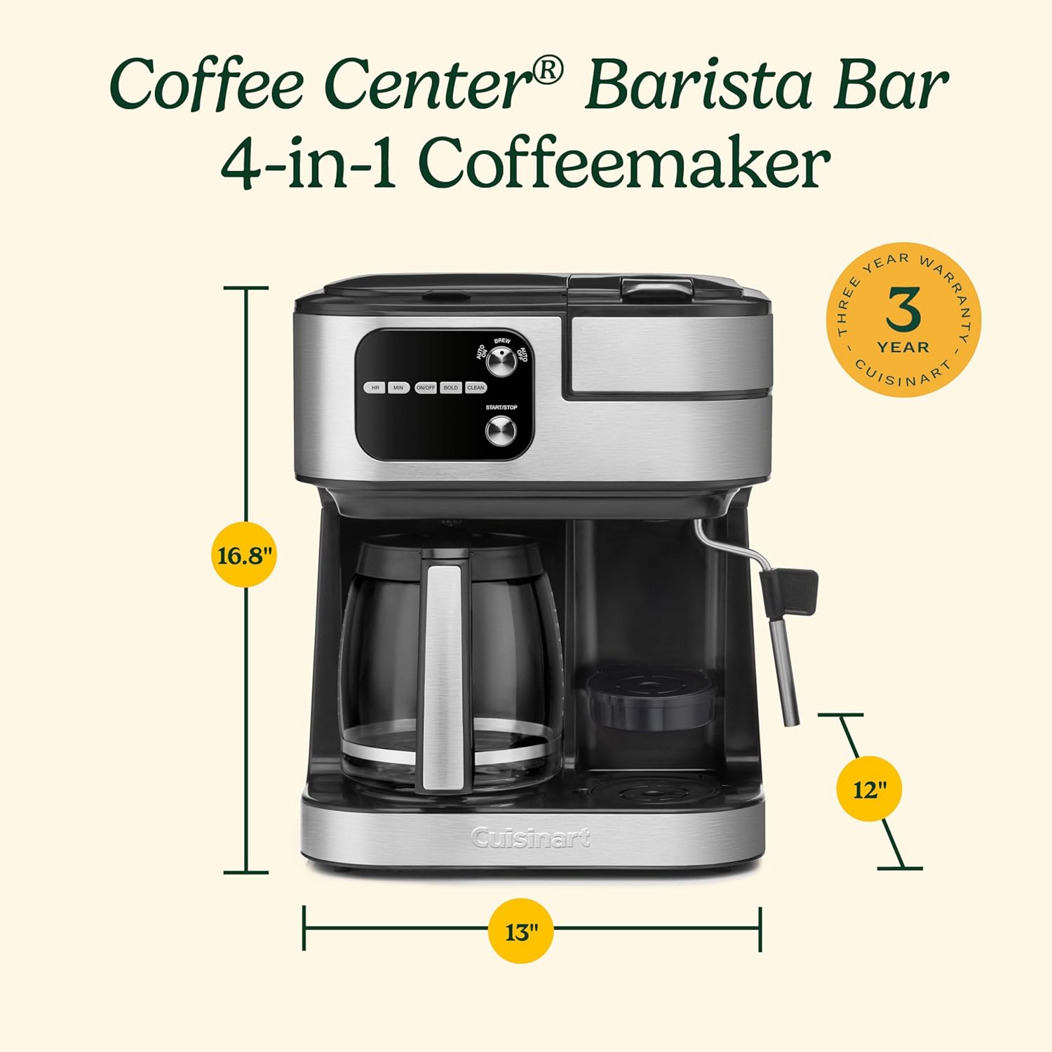 Macchina da caffè Cuisinart, macchina da caffè Coffee Center Barista Bar 4 in 1, caffè monodose, capsule Espresso compatibili con Nespresso, caraffa da 12 tazze, nera, SS-4N1