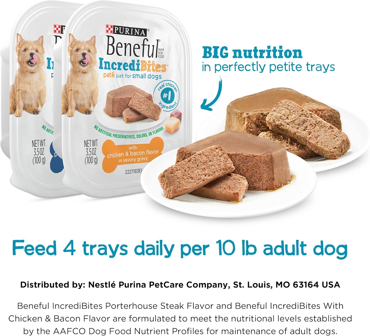 Paquete variado de alimento húmedo para perros Beneful IncrediBites con sabor a pollo y tocino natural y sabor a carne Porterhouse, paquete de 12, latas de 3.5 oz