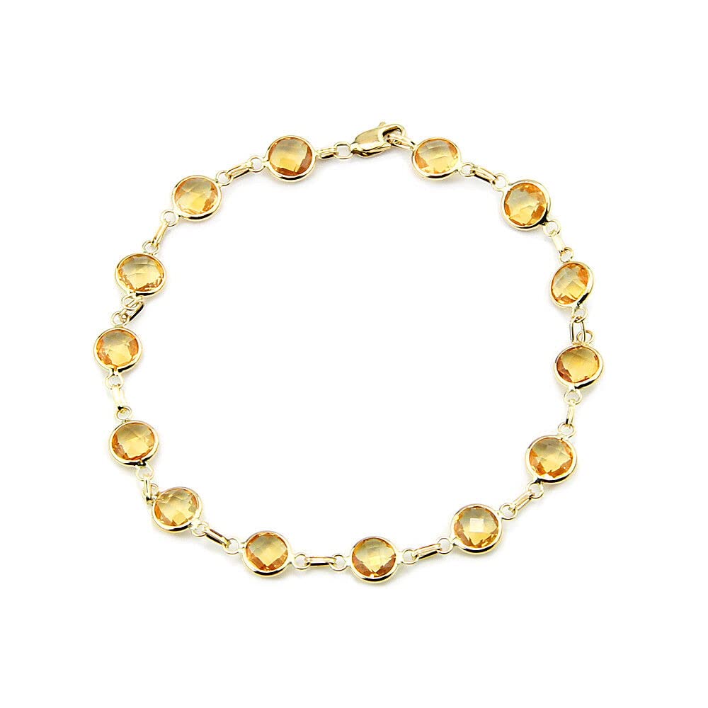 14K Yellow Gold Fancy Cut Citrine Gemstone Bracelet 8.5 Inches
