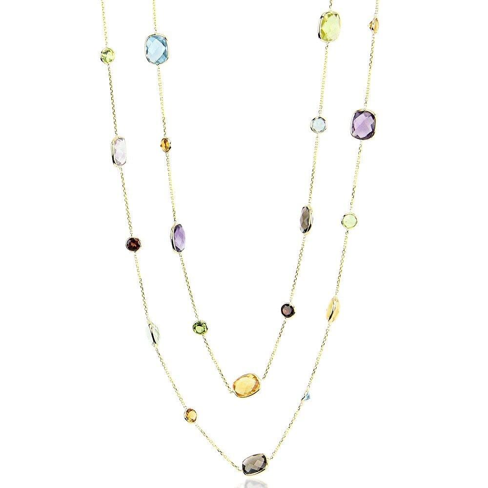 Collar de oro amarillo de 14 quilates con gemas multicolores de talla elegante, 36 pulgadas