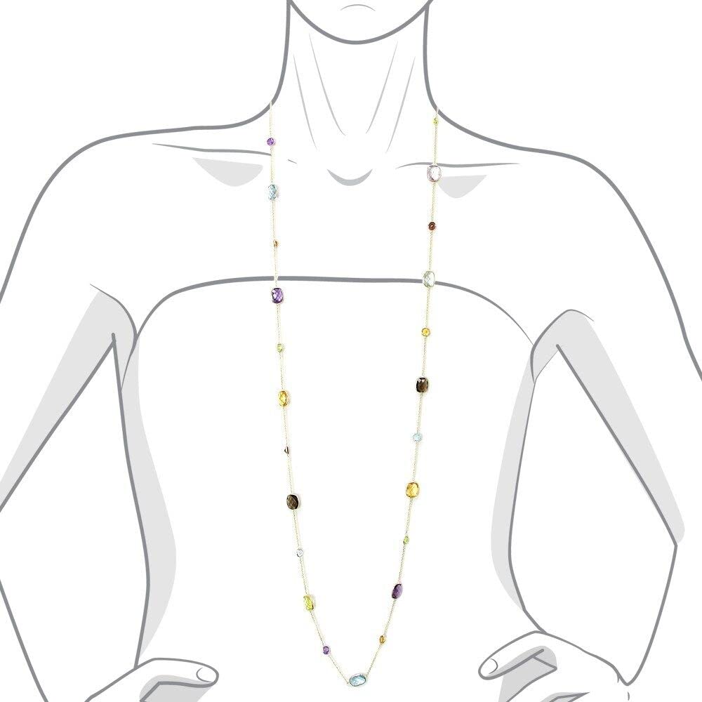 Collar de oro amarillo de 14 quilates con gemas multicolores de talla elegante, 36 pulgadas