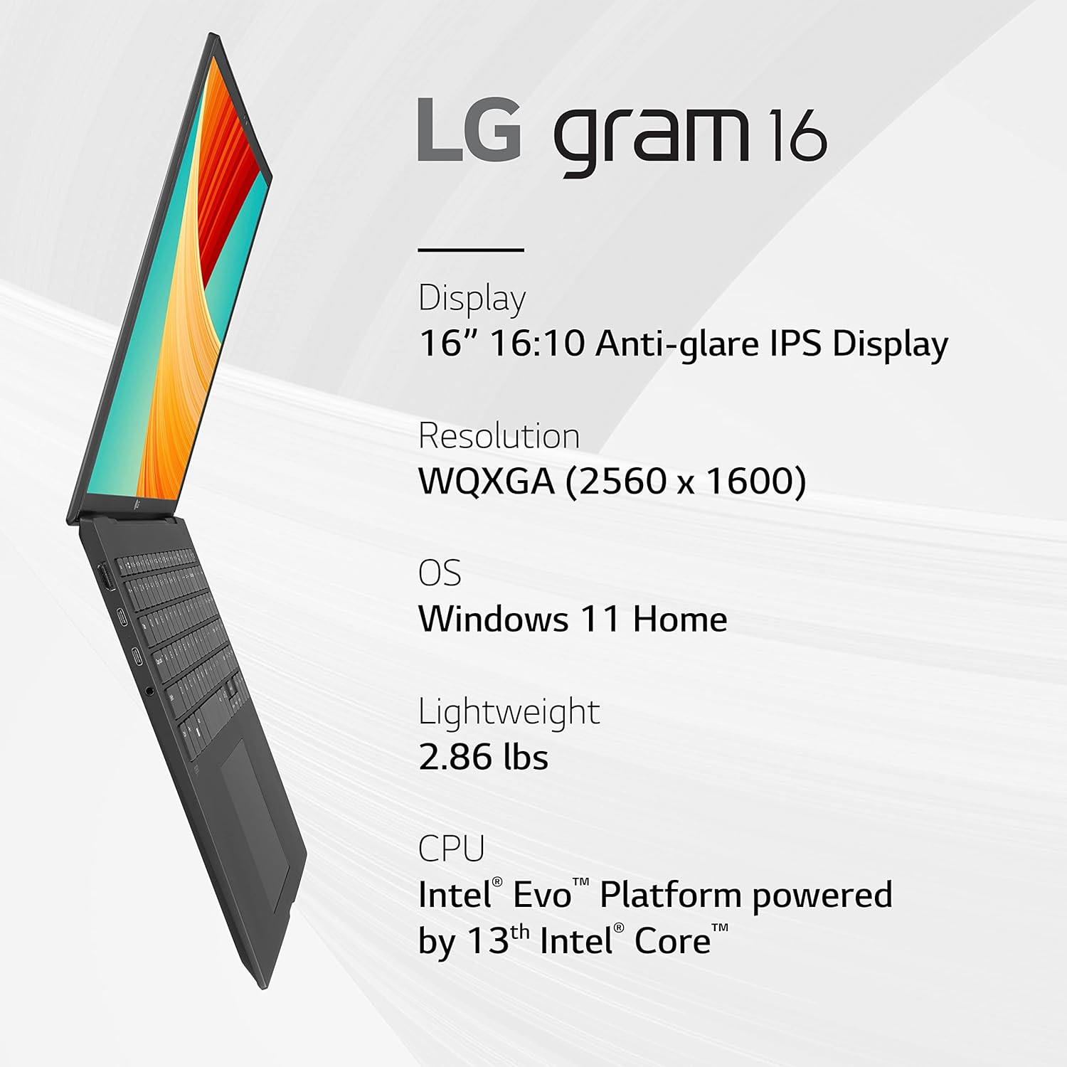 LG gram 16” Lightweight Laptop, Intel 13th Gen Core i7 Evo Platform, Windows 11 Home, 16GB RAM, 1TB SSD, Gray · v4