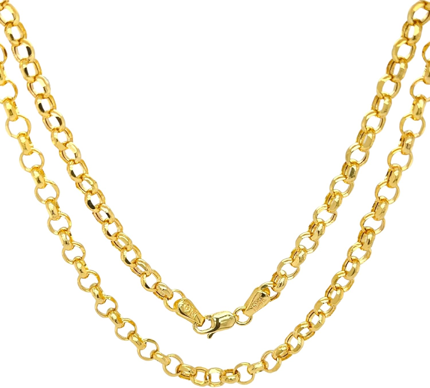 JEWELHEART 14K Yellow Real Gold Rolo Chain 1.9mm 2.5mm 2.8mm 3.75mm 4.2mm 5.2mm Diamond Cut Trendy Round Link Chain Pendant Necklace For Women with Lobster Clasp 16 18" 20" 22" 24" · v2