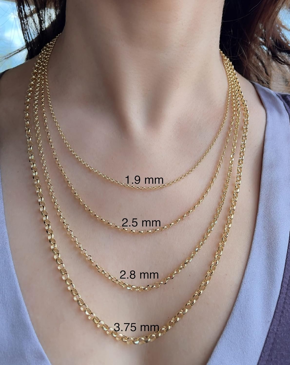 JEWELHEART 14K Yellow Real Gold Rolo Chain 1.9mm 2.5mm 2.8mm 3.75mm 4.2mm 5.2mm Diamond Cut Trendy Round Link Chain Pendant Necklace For Women with Lobster Clasp 16 18" 20" 22" 24" · v2