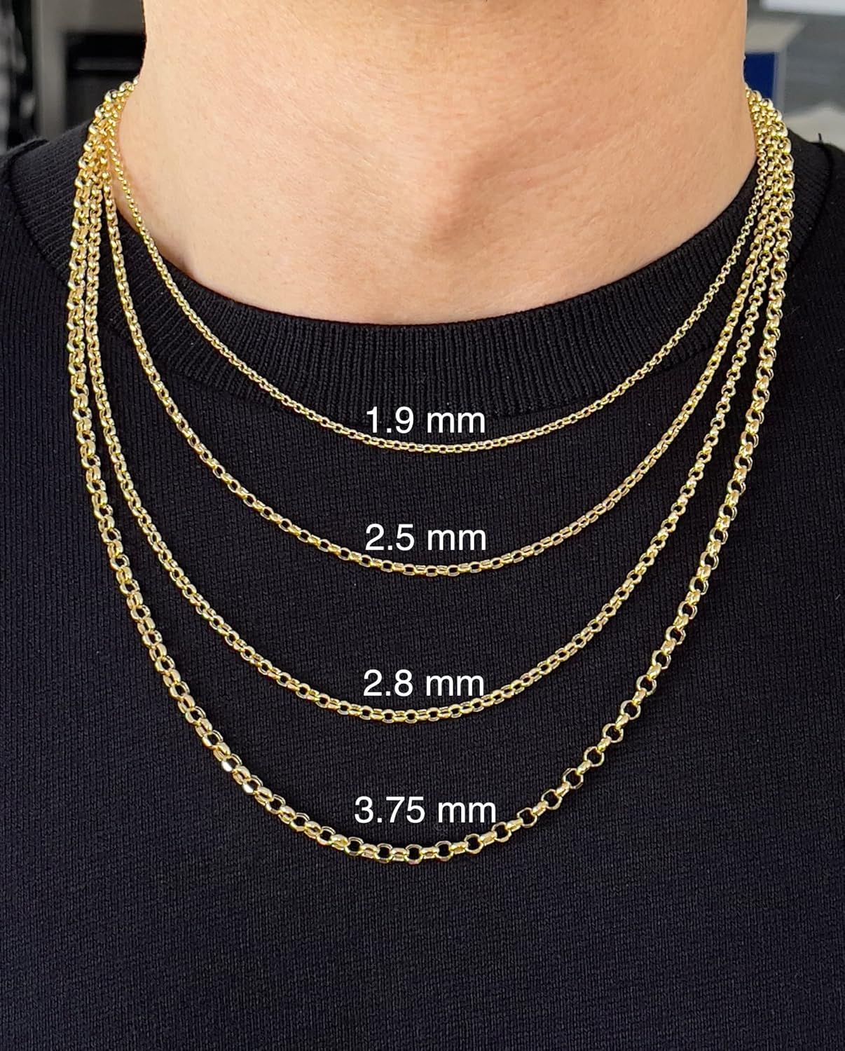 JEWELHEART 14K Yellow Real Gold Rolo Chain 1.9mm 2.5mm 2.8mm 3.75mm 4.2mm 5.2mm Diamond Cut Trendy Round Link Chain Pendant Necklace For Women with Lobster Clasp 16 18" 20" 22" 24" · v2