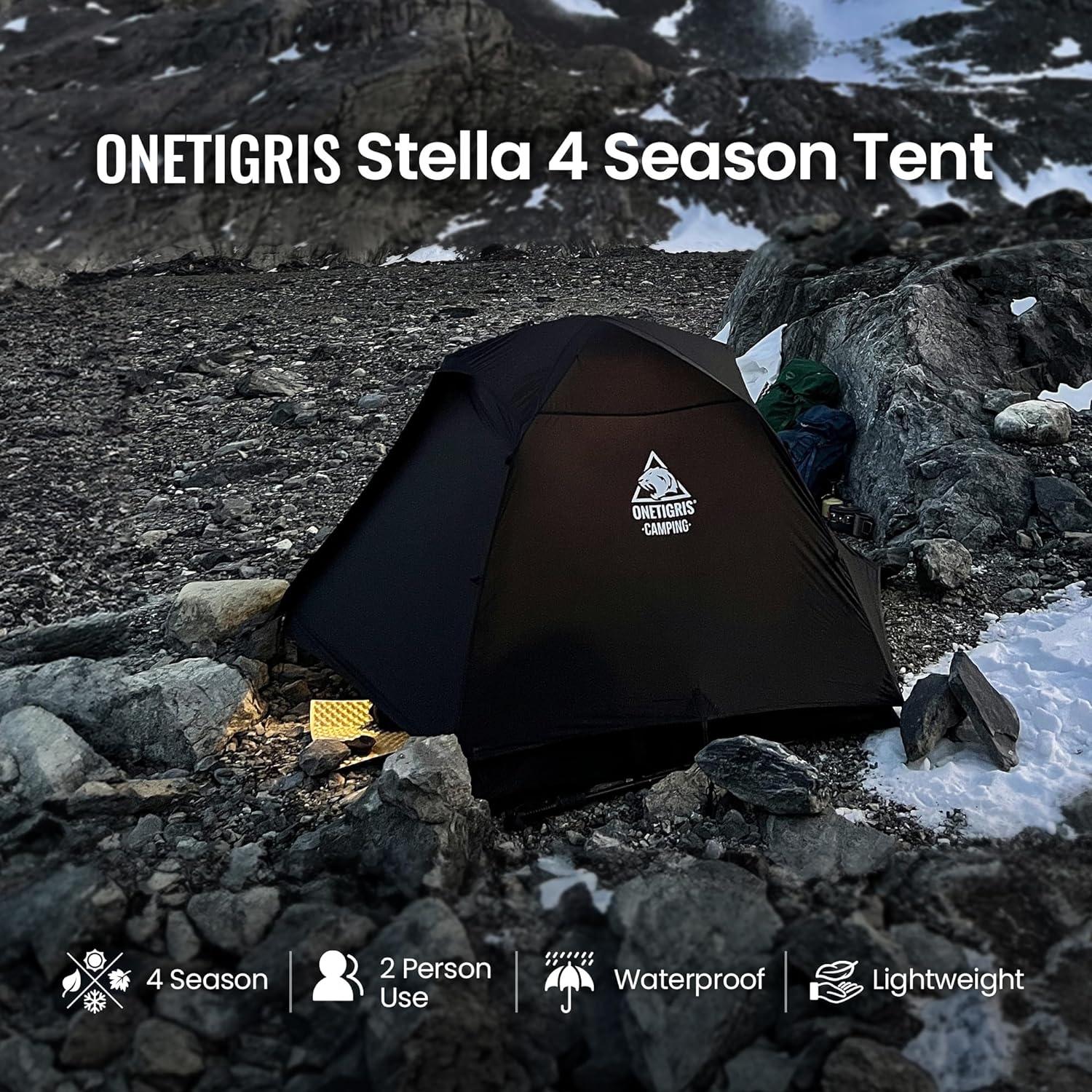 OneTigris Stella 4 Season Camping Tent Backpacking 2 Person Waterproof Lightweight Easy Setup Instant 3000mm Waterproof Rating Outdoor Hiking Tent · v5
