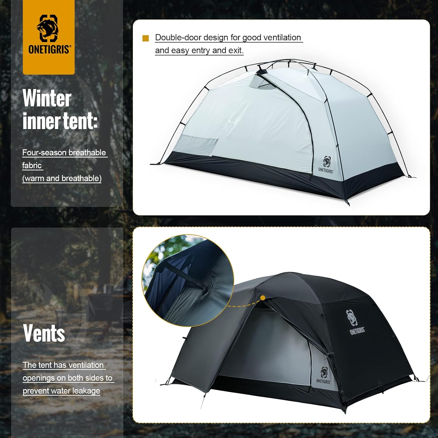 OneTigris Stella 4 Season Camping Tent Backpacking 2 Person Waterproof Lightweight Easy Setup Instant 3000mm Waterproof Rating Outdoor Hiking Tent · v5