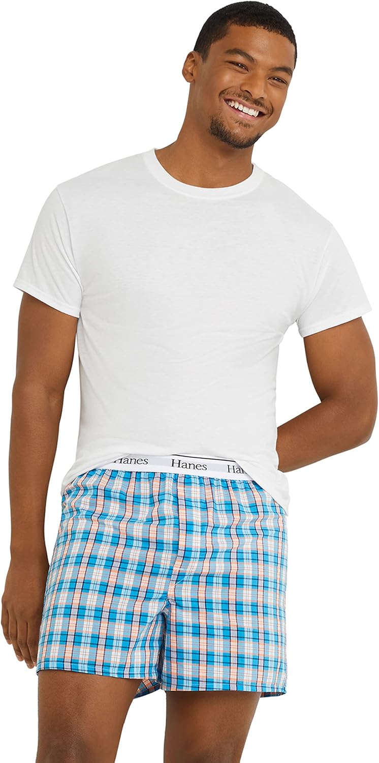 กางเกงบ็อกเซอร์ Hanes Originals Cotton Woven สำหรับผู้ชาย แพ็ค 3 ตัว กางเกงชั้นในระบายความชื้น