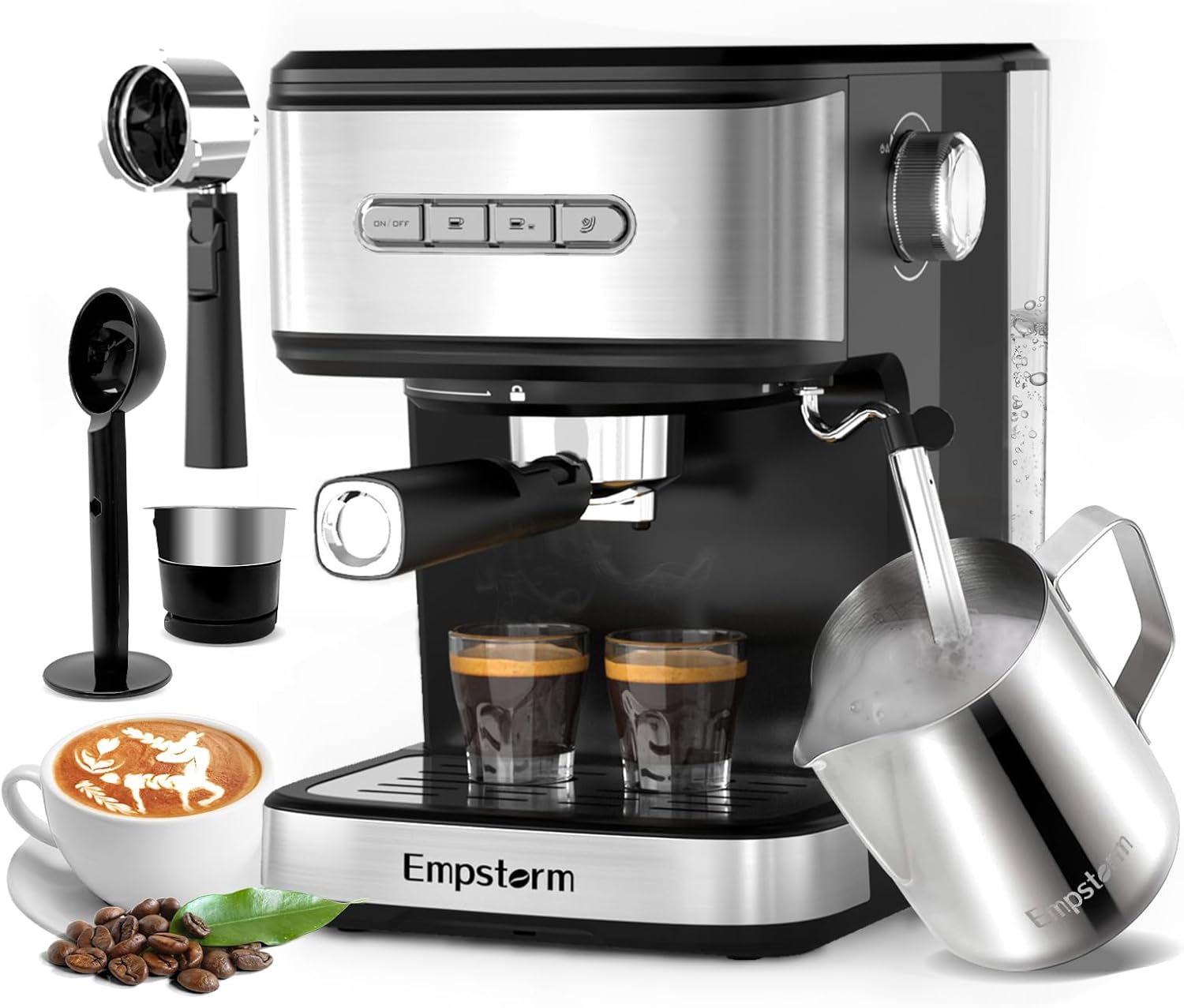 20 Bar Espresso Machine, Cappuccino Machines with Milk Frother Steam Wand, Latte Machine for HomeBarista, 50oz Removable Water Tank, Automatic Shut-off Function (Espresso Machine)