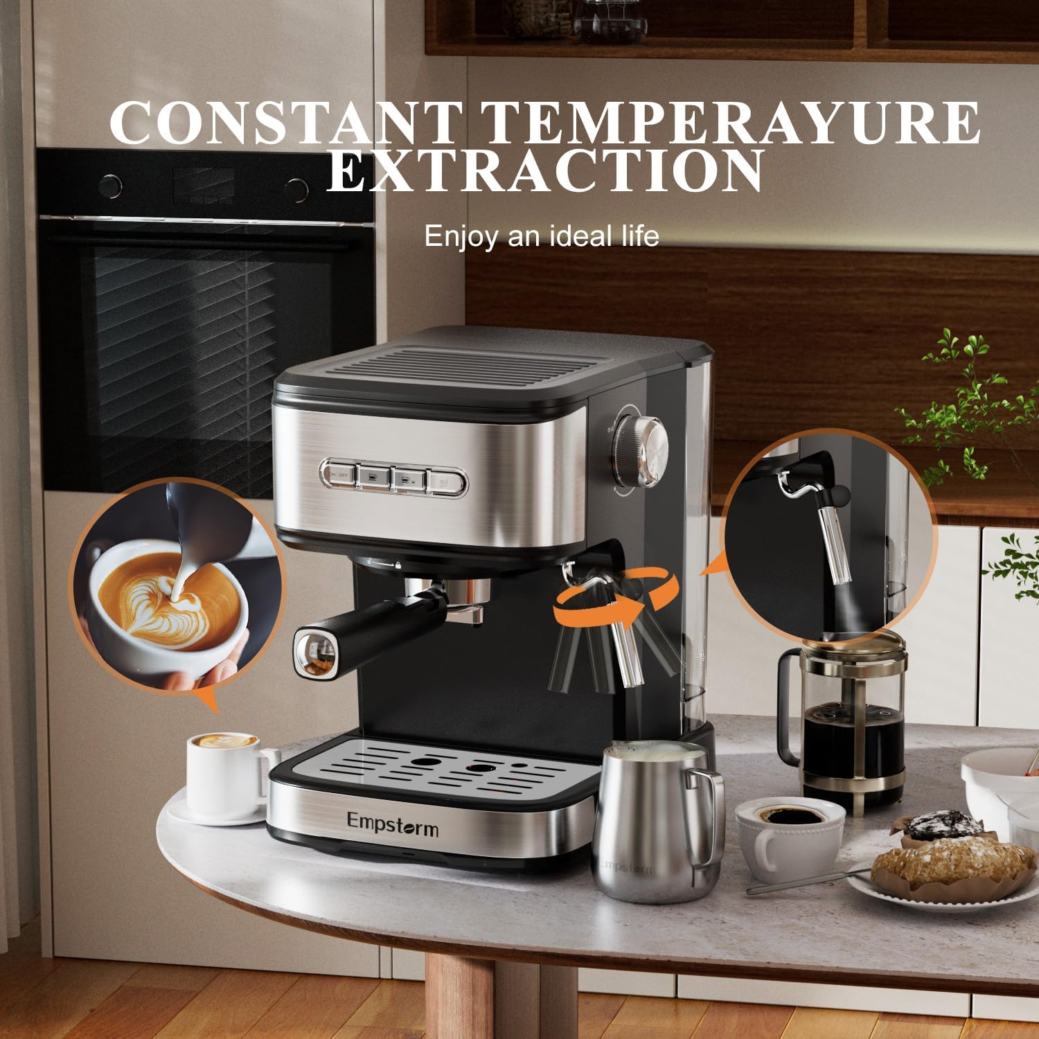 20 Bar Espresso Machine, Cappuccino Machines with Milk Frother Steam Wand, Latte Machine for HomeBarista, 50oz Removable Water Tank, Automatic Shut-off Function (Espresso Machine)