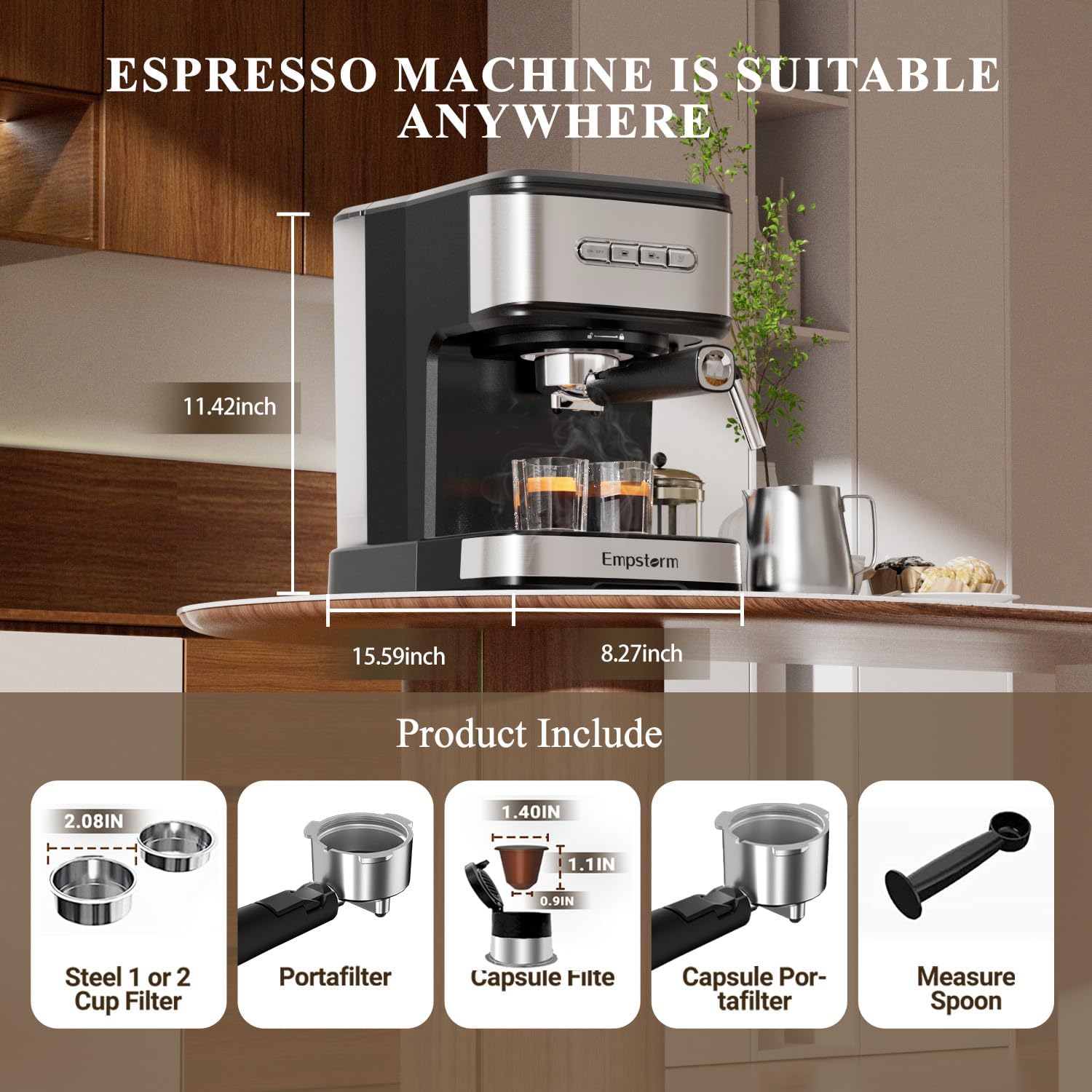 20 Bar Espresso Machine, Cappuccino Machines with Milk Frother Steam Wand, Latte Machine for HomeBarista, 50oz Removable Water Tank, Automatic Shut-off Function (Espresso Machine)