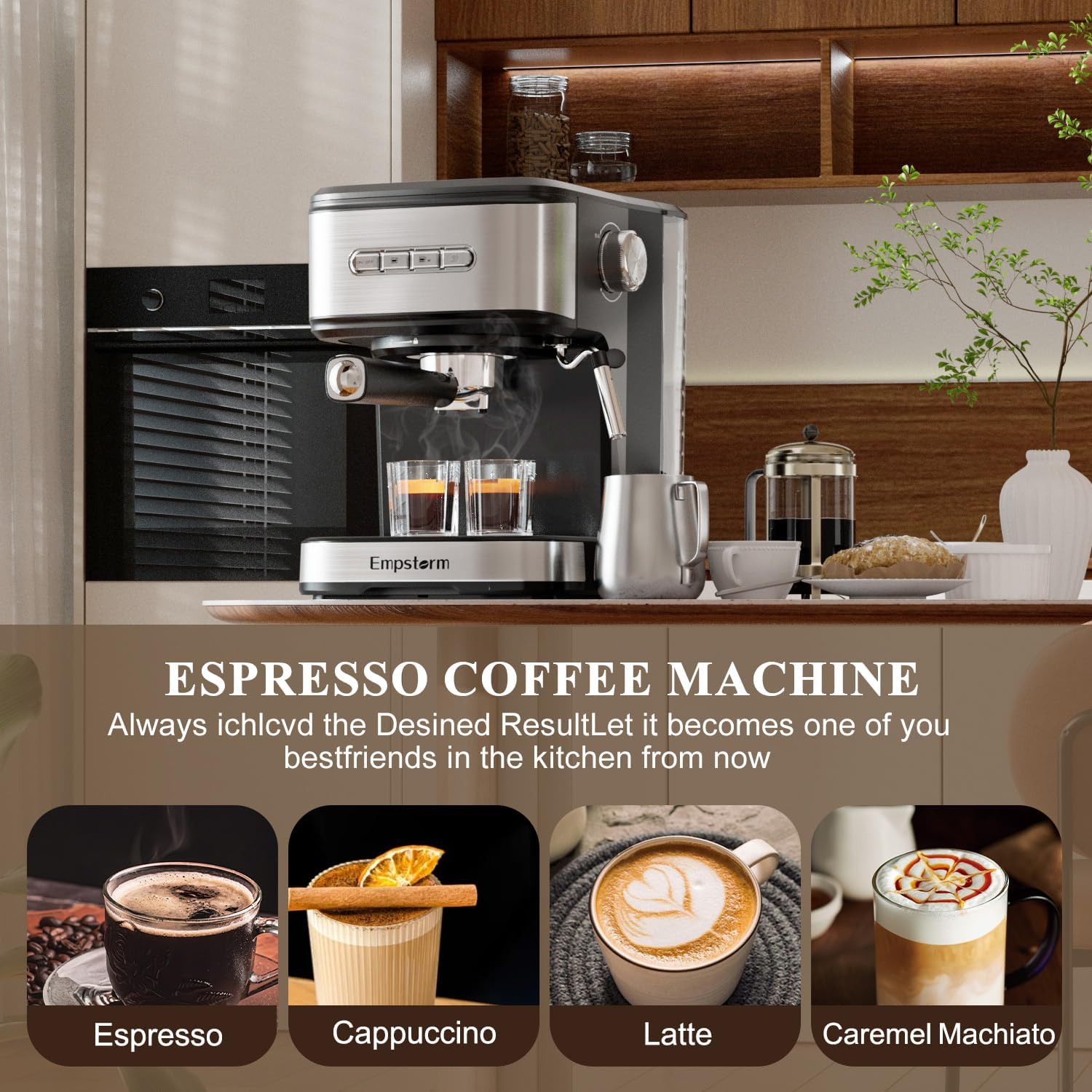 20 Bar Espresso Machine, Cappuccino Machines with Milk Frother Steam Wand, Latte Machine for HomeBarista, 50oz Removable Water Tank, Automatic Shut-off Function (Espresso Machine)