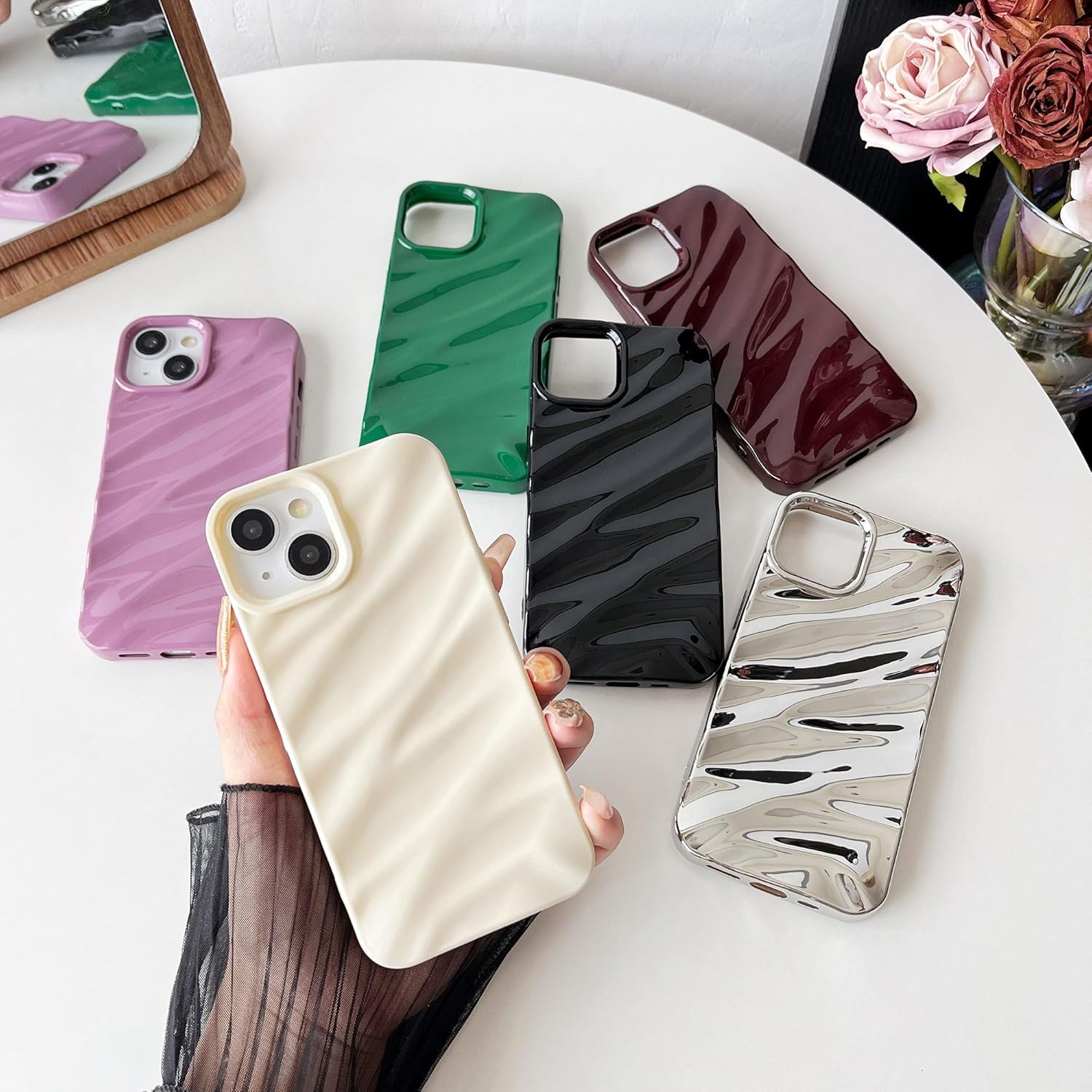Coque Caseative pour iPhone 14, motif ondulé, bouclée, en forme de vague, souple, compatible avec la coque pour iPhone (iPhone 14, blanc)