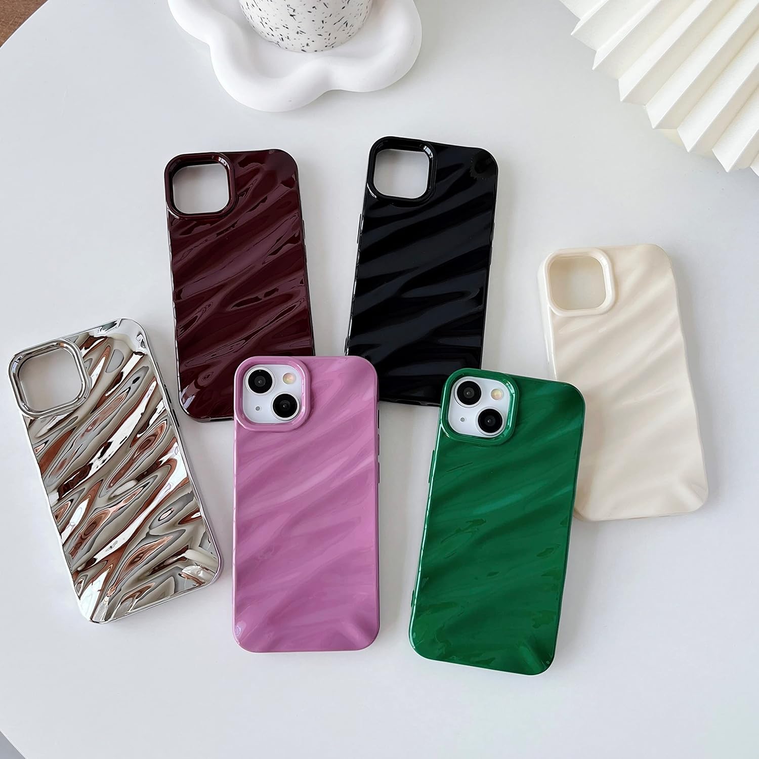Coque Caseative pour iPhone 14, motif ondulé, bouclée, en forme de vague, souple, compatible avec la coque pour iPhone (iPhone 14, blanc)