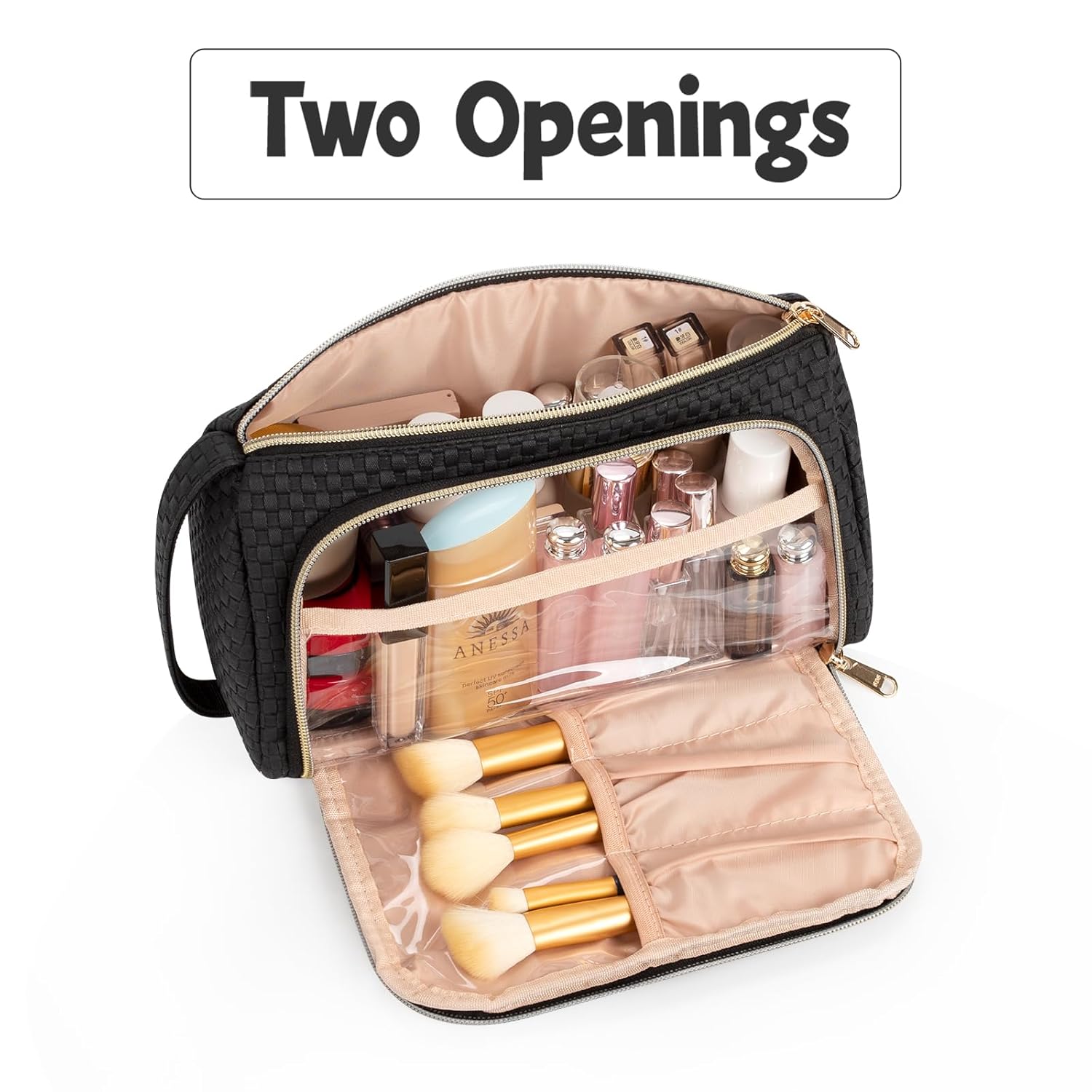 CUBETASTIC Makeup Bag, Small Cosmetic Bag with Makeup Brush Comparment, 2 in 1 Cute Make Up Organizer Pouch for Women Girls, Portable Travel Toiletry Bag