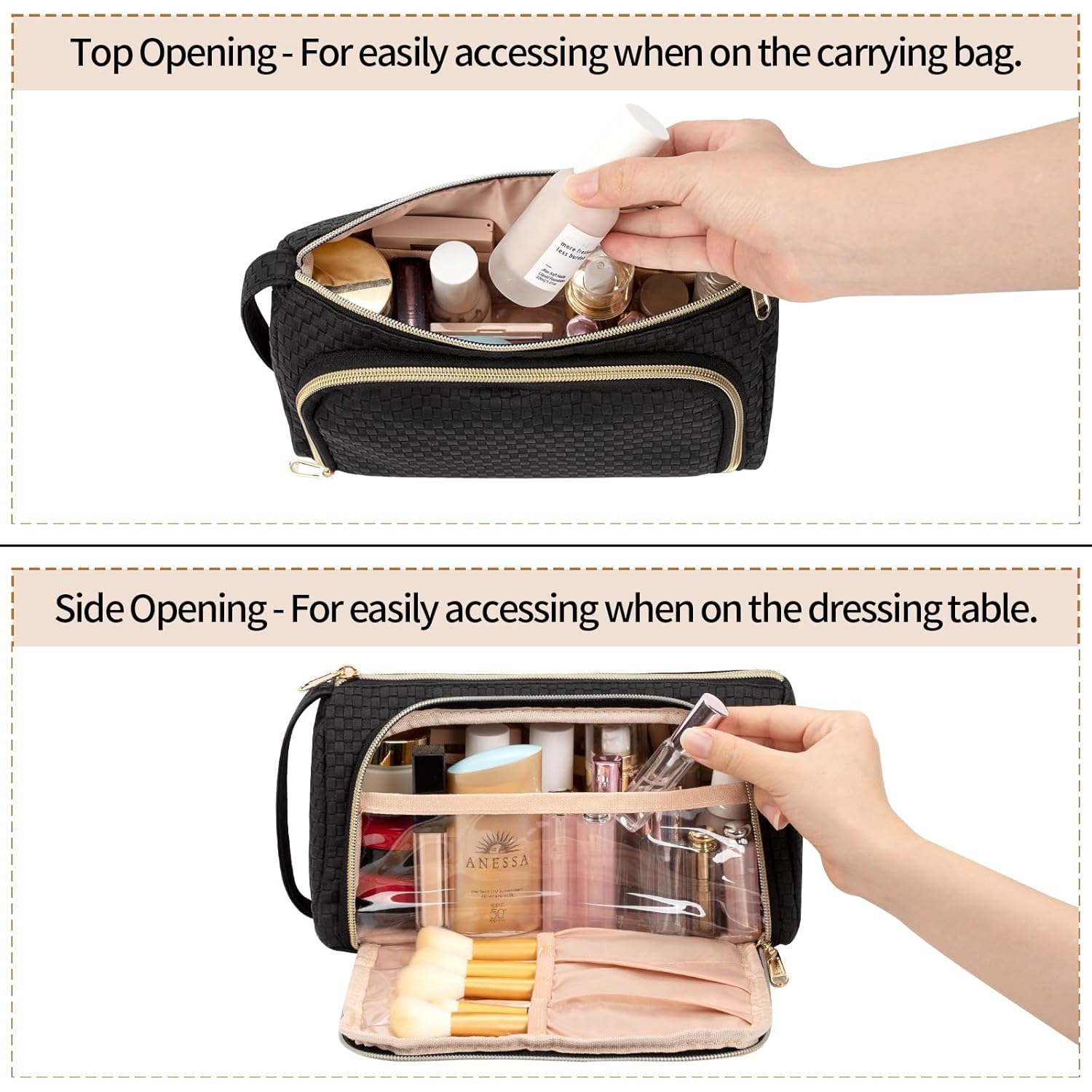 CUBETASTIC Makeup Bag, Small Cosmetic Bag with Makeup Brush Comparment, 2 in 1 Cute Make Up Organizer Pouch for Women Girls, Portable Travel Toiletry Bag