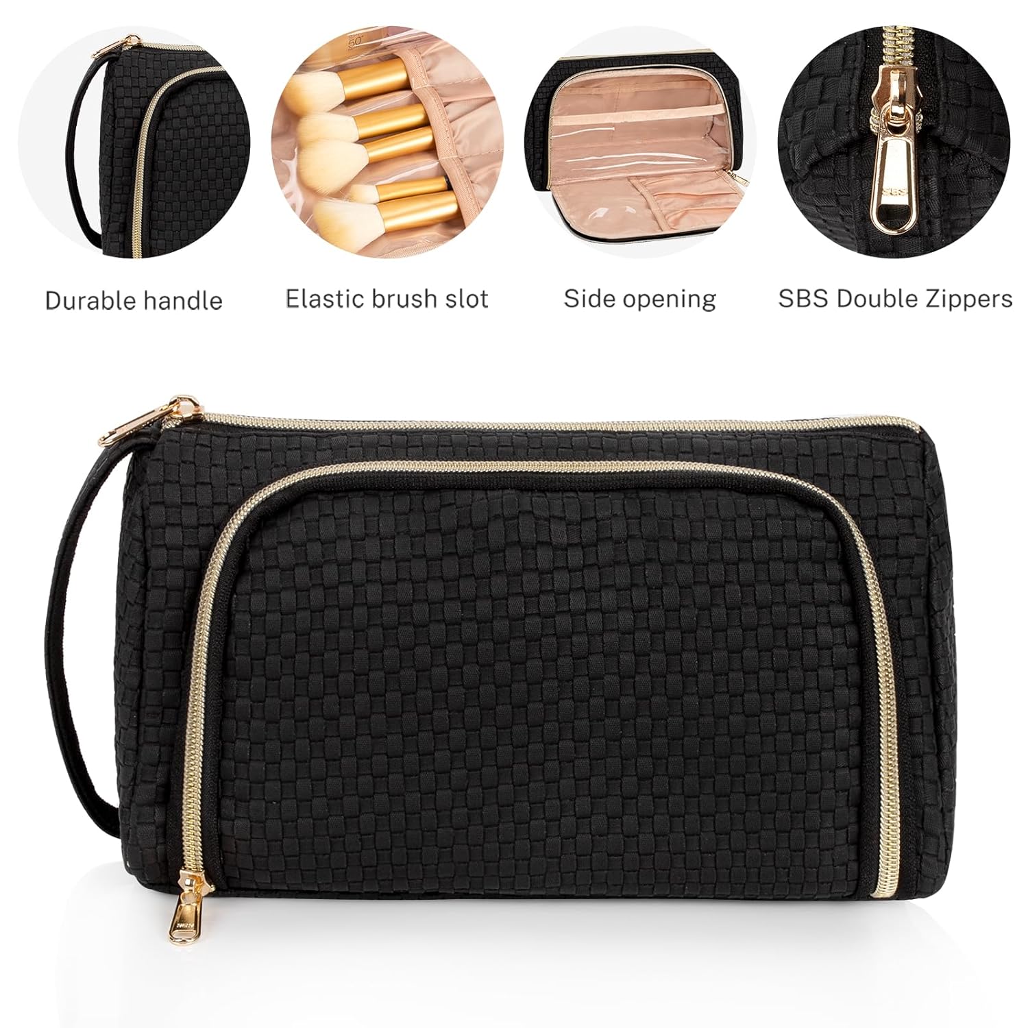 CUBETASTIC Makeup Bag, Small Cosmetic Bag with Makeup Brush Comparment, 2 in 1 Cute Make Up Organizer Pouch for Women Girls, Portable Travel Toiletry Bag