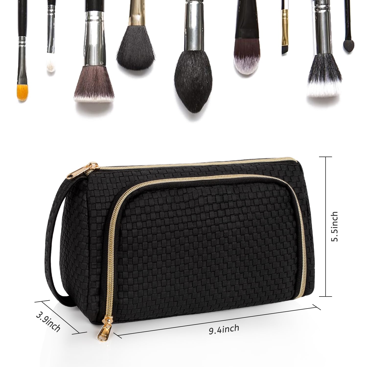 CUBETASTIC Makeup Bag, Small Cosmetic Bag with Makeup Brush Comparment, 2 in 1 Cute Make Up Organizer Pouch for Women Girls, Portable Travel Toiletry Bag