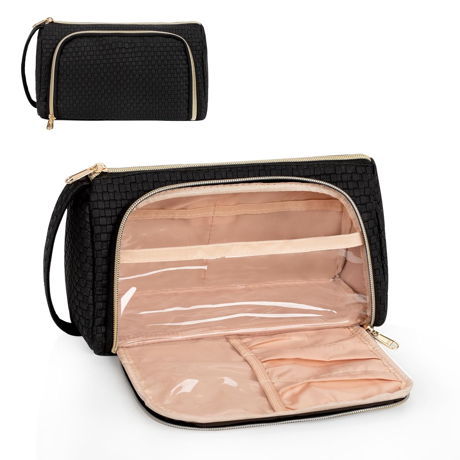 CUBETASTIC Makeup Bag, Small Cosmetic Bag with Makeup Brush Comparment, 2 in 1 Cute Make Up Organizer Pouch for Women Girls, Portable Travel Toiletry Bag