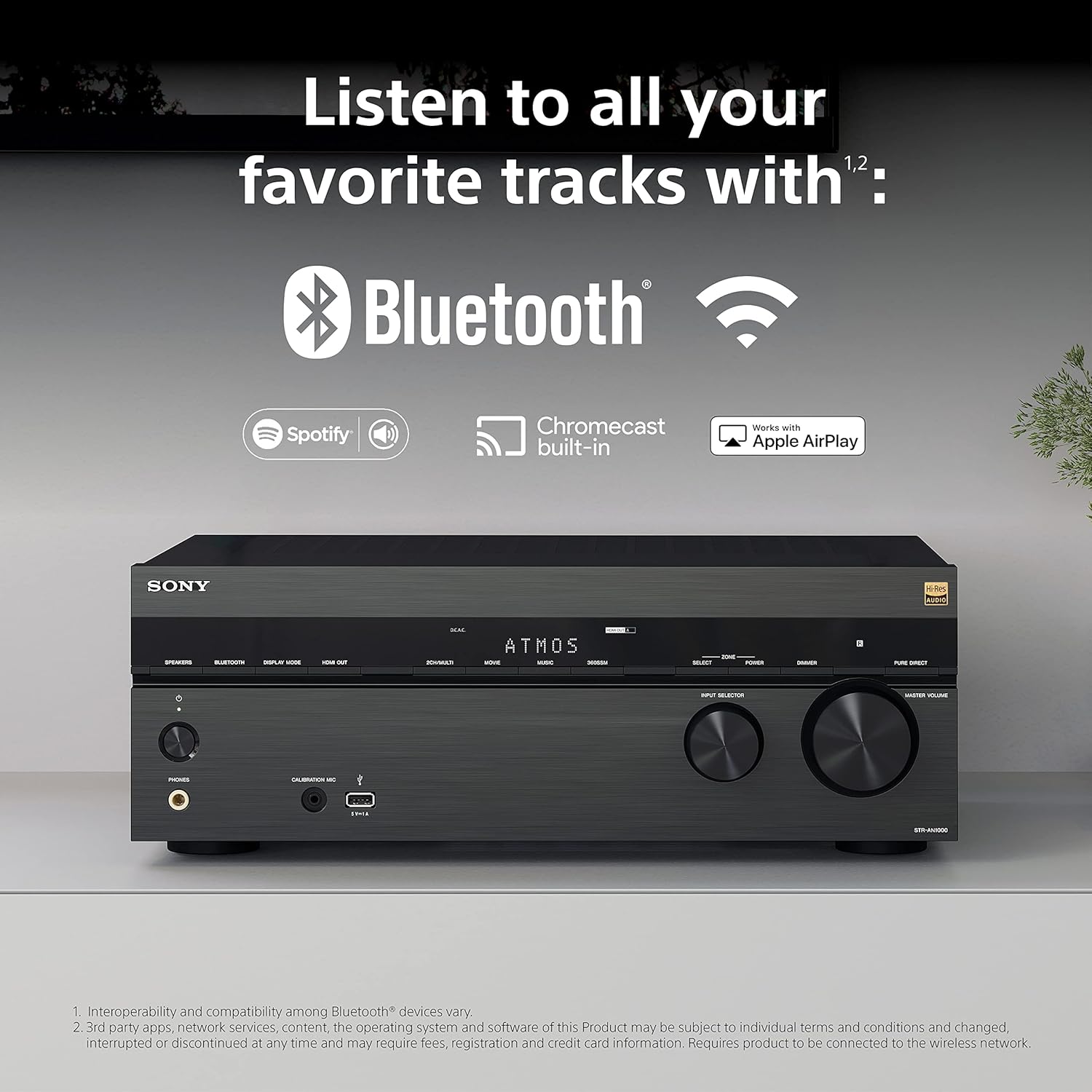 Sony STR-AN1000 7.2 CH 8K A/V Receiver: Dolby Atmos, DTS:X, Bluetooth, WiFi, Google Chromecast, Spotify Connect, Apple AirPlay, HDMI 2.1 and SA-SW5 300W Wireless Subwoofer for HT-A9/A7000/A5000/A3000 · v7
