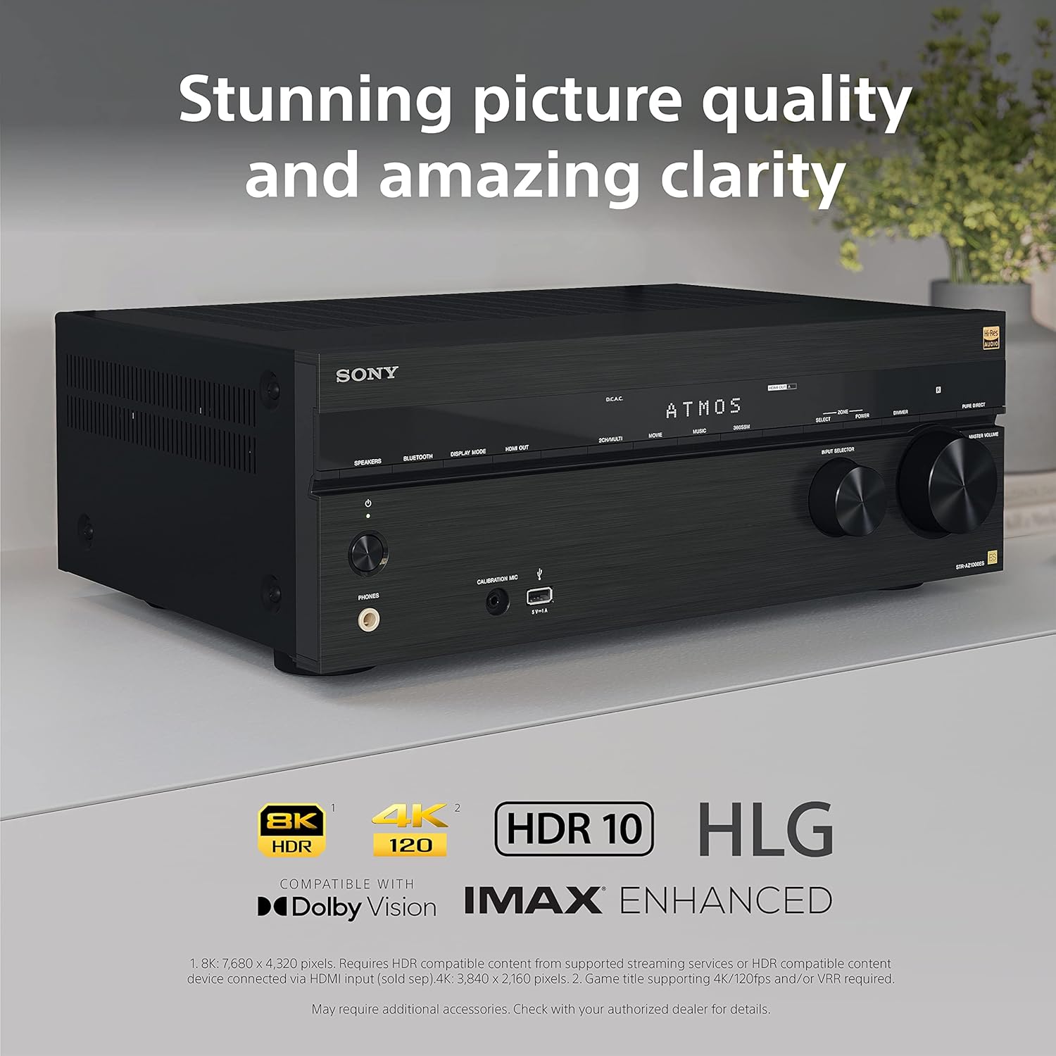 Bộ thu A/V Sony STR-AN1000 7.2 CH 8K: Dolby Atmos, DTS:X, Bluetooth, WiFi, Google Chromecast, Spotify Connect, Apple AirPlay, HDMI 2.1 và Loa siêu trầm không dây SA-SW5 300W cho HT-A9/A7000/A5000/A3000
